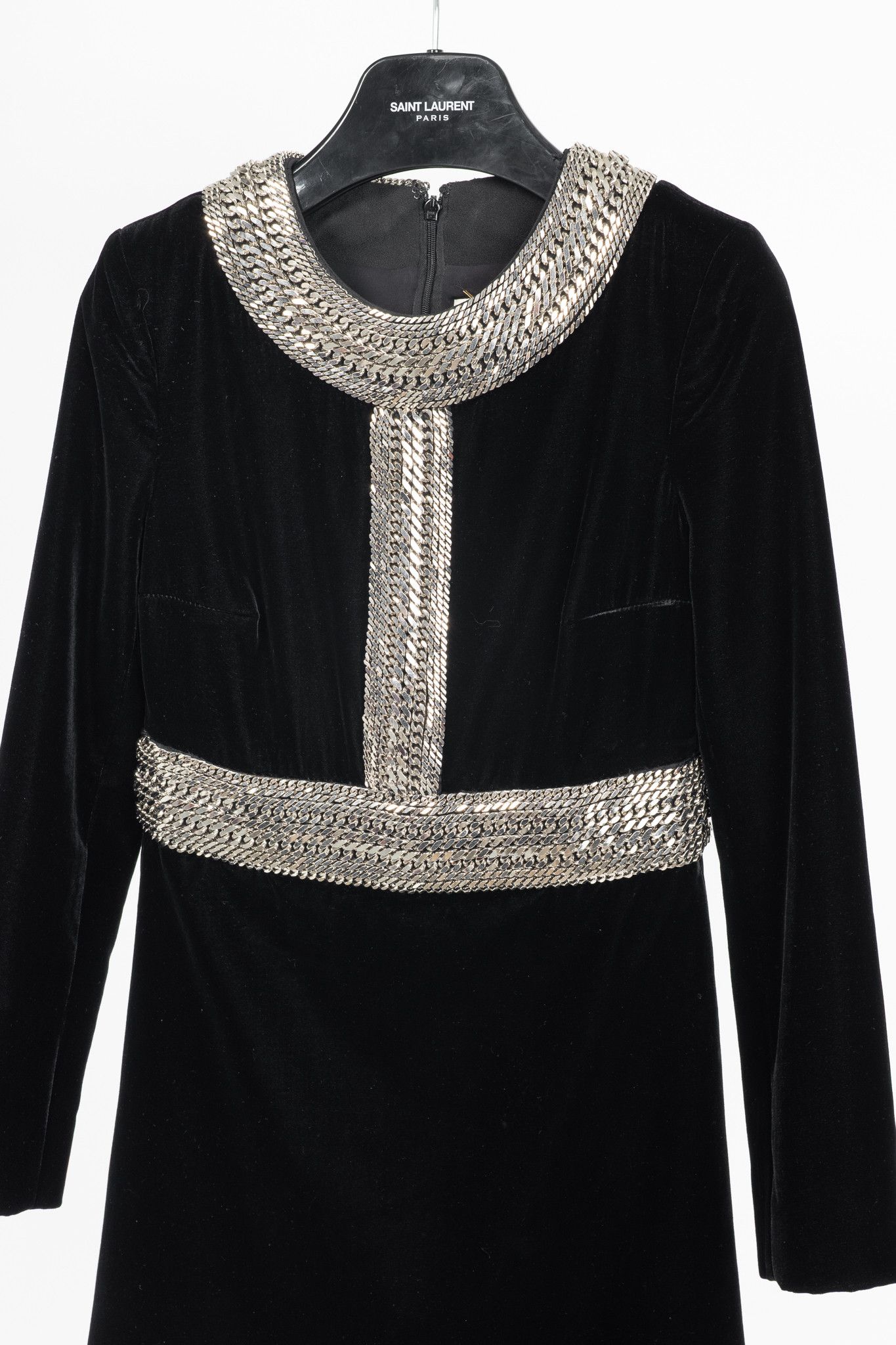 Saint Laurent Paris Saint Laurent AW14 Runway Velvet Chain-Embellished Minidress Size S / US 4 / IT 40 - 3 Thumbnail