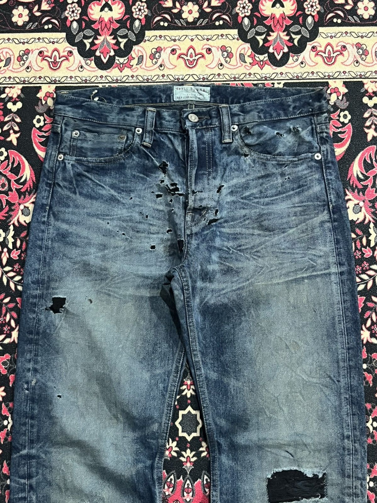 Spellbound Japanese Brand Spellbound Dark Faded Blue Fringe Ripped Jean Size US 30 / EU 46 - 4 Thumbnail