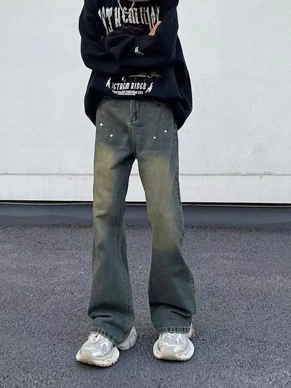 Japanese Brand VIBE Vintage washed studded wide-leg baggy jeans Size US 33 - 1 Thumbnail