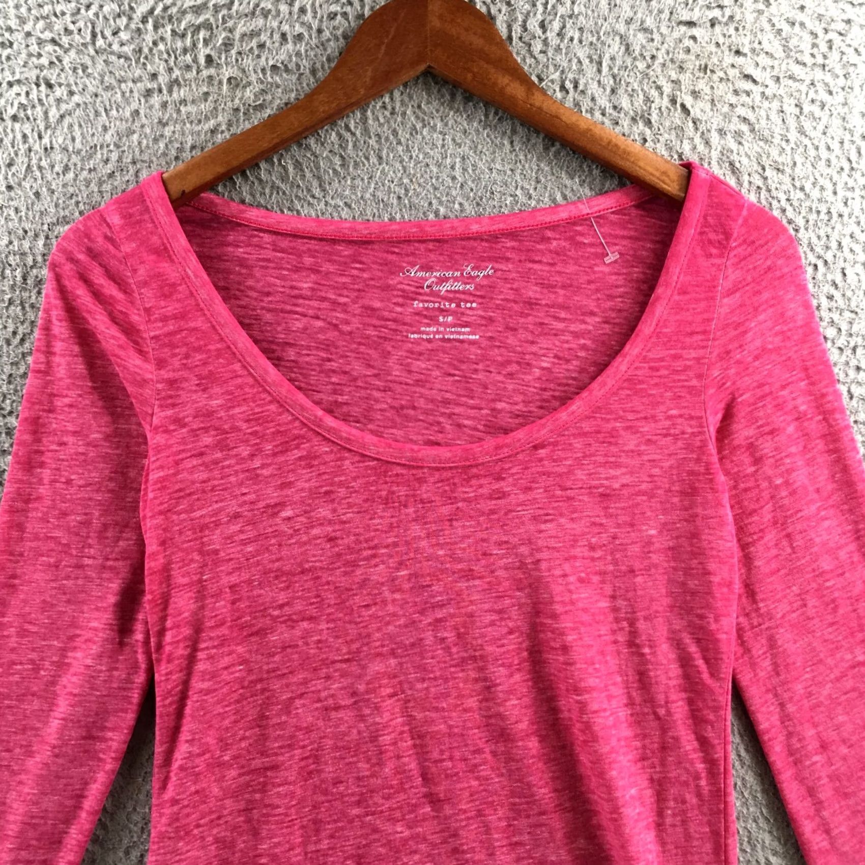 American Eagle Outfitters American Eagle Outfitters Tee Shirt Womens Small Pink Scoop Neck Long Sleeve Shirt - Regular Fit, Cotton Blend, Casual Womens Clothing Size S / US 4 / IT 40 - 2 Thumbnail