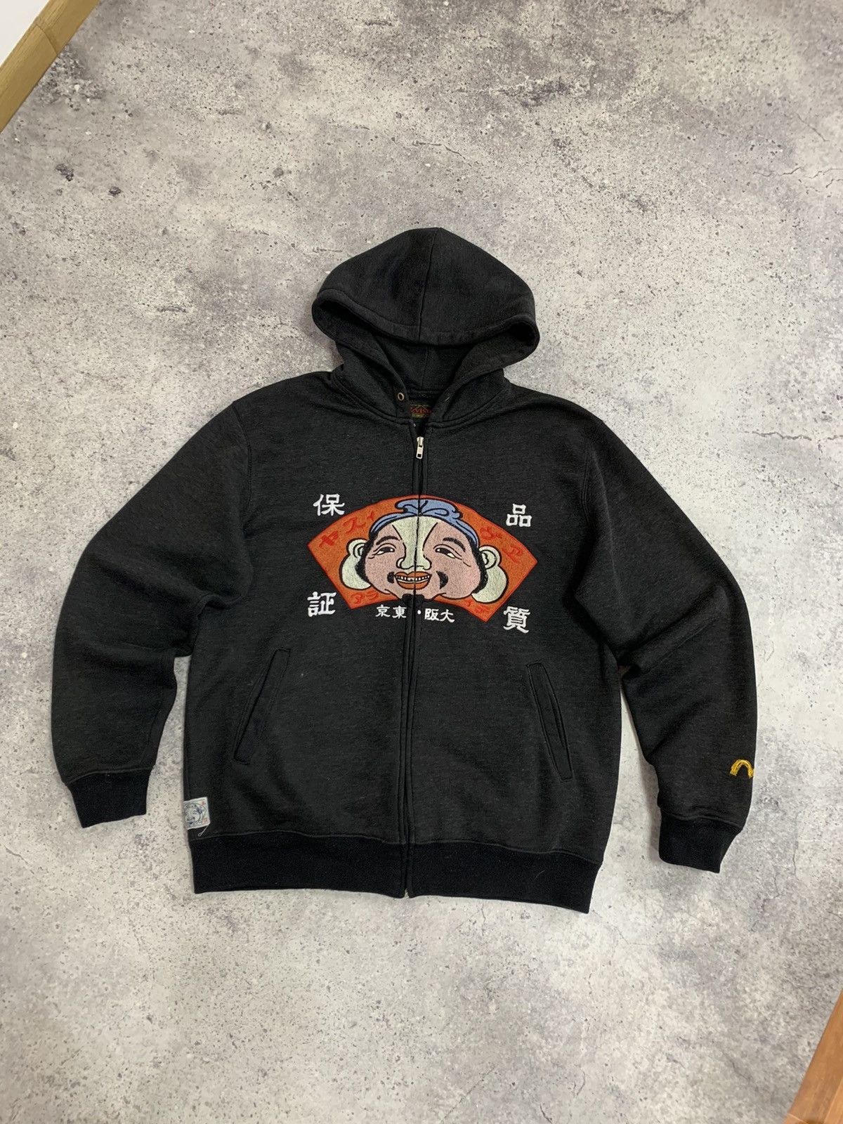 image of VTG Evisu Big Logo Hoodie in Grey, Men's (Size Medium)