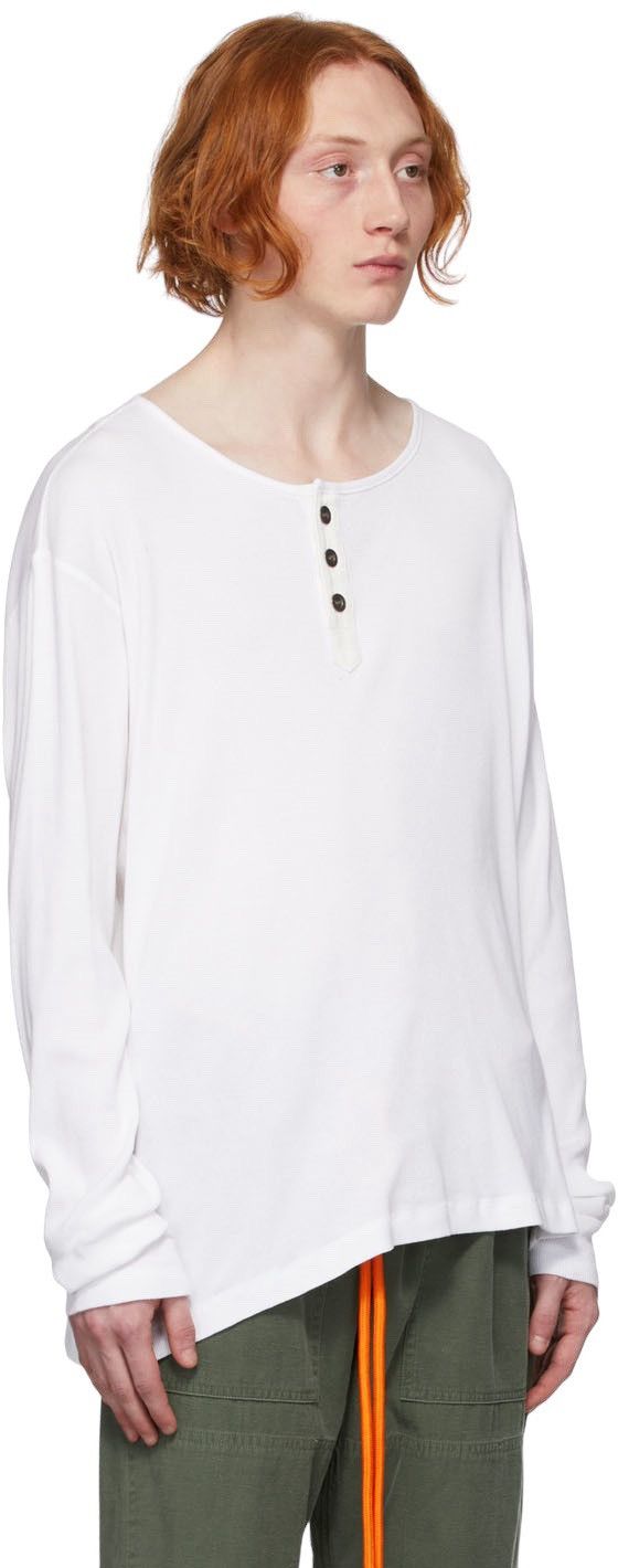 image of Greg Lauren Sz4 Long Sleeve Henley Vintage Shirt in White, Men's (Size XL)