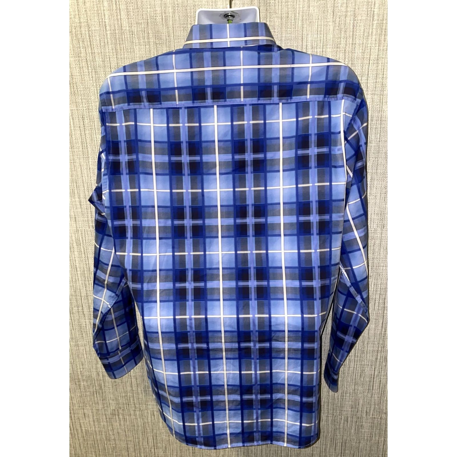 BUGATCHI Bugatchi Uomo Shirt Long Sleeve Blue Plaid L Mens Button-Up Collar-Down Button-Up Regular Cotton Size US L / EU 52-54 / 3 - 5 Thumbnail