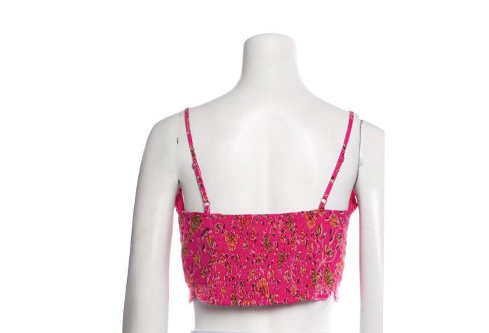CAROLINE CONSTAS Caroline Constas Floral Crop Ruched Scalloped Tank Pink Size ONE SIZE - 4 Thumbnail