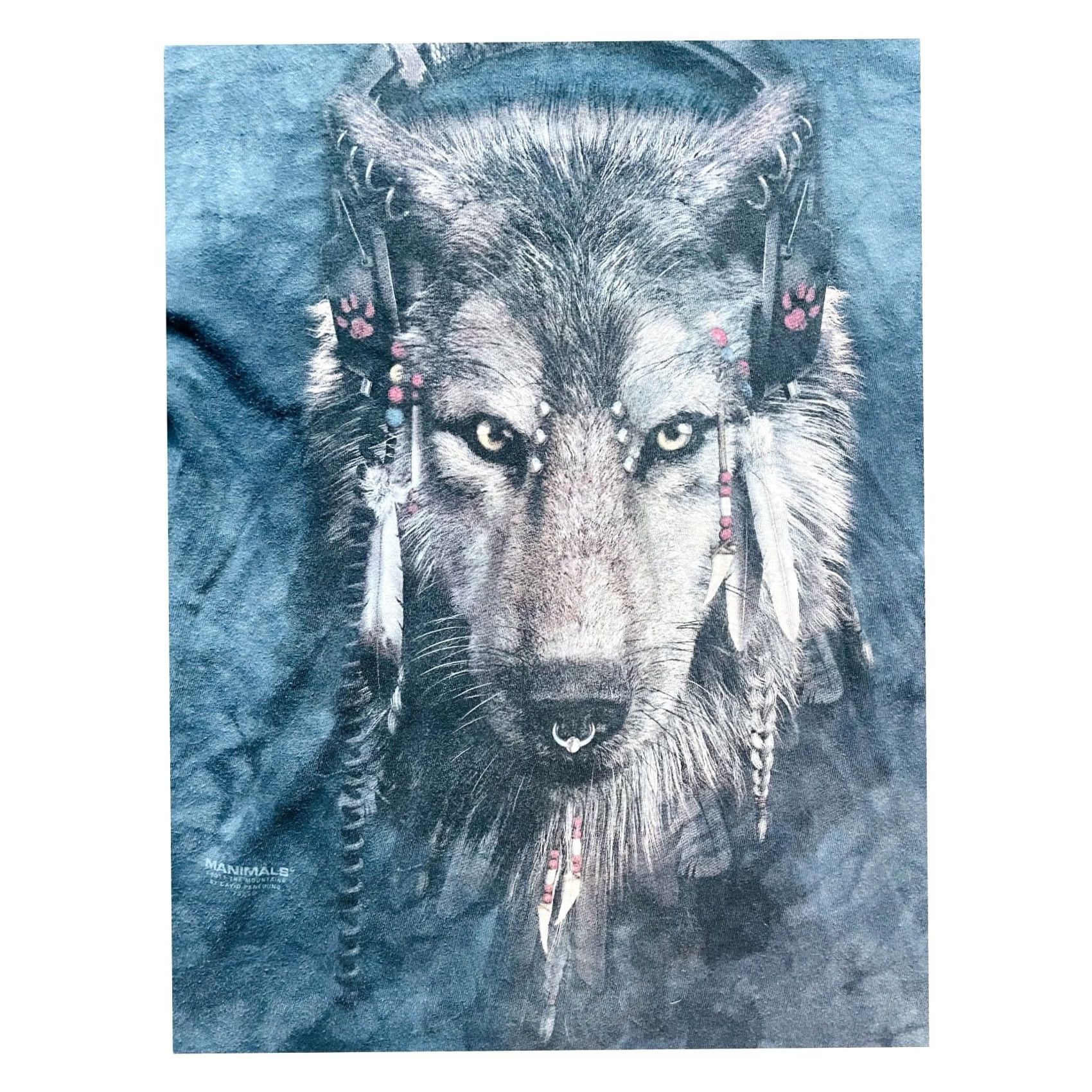 The Mountain The Mountain Women's Short Sleeve T-Shirt Wolf Wears Headphones Small Blue Tee Size S / US 4 / IT 40 - 4 Thumbnail