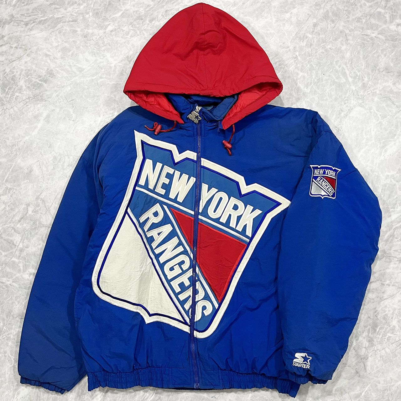 Image of Nfl x Vintage VTG 90's Nhl New York Rangers Stater Puffer Jacket Hoodie, Men's (Size XL)