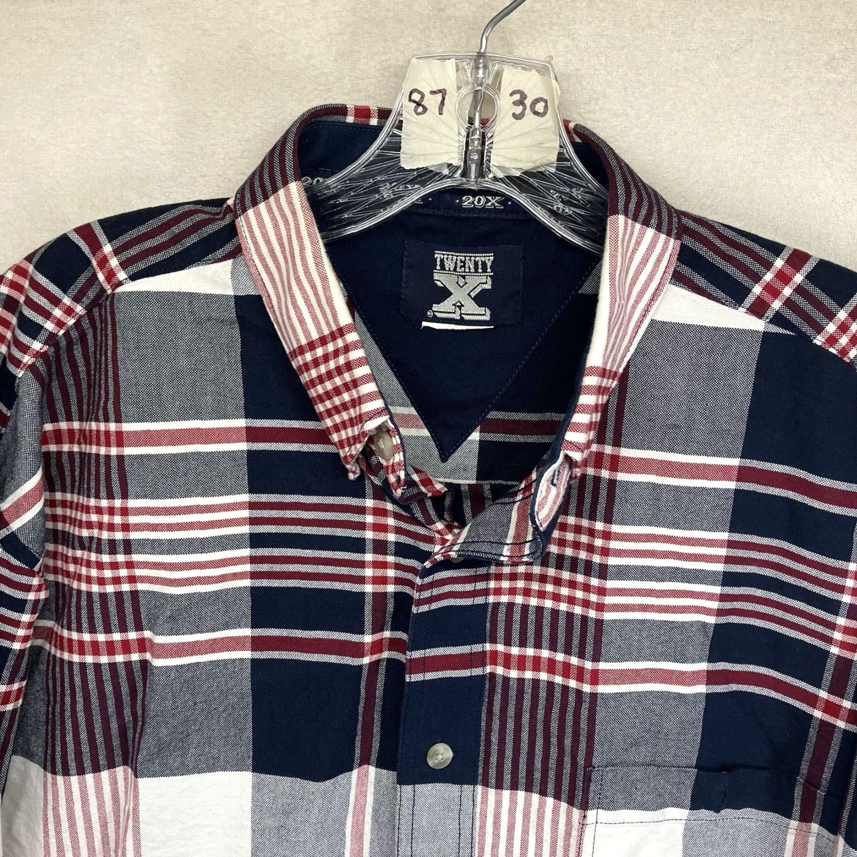 Wrangler VINTAGE Wrangler Shirt Men Large Plaid Western Button-Up 90s Retro Casual Cotton Navy Red White Size US L / EU 52-54 / 3 - 4 Thumbnail