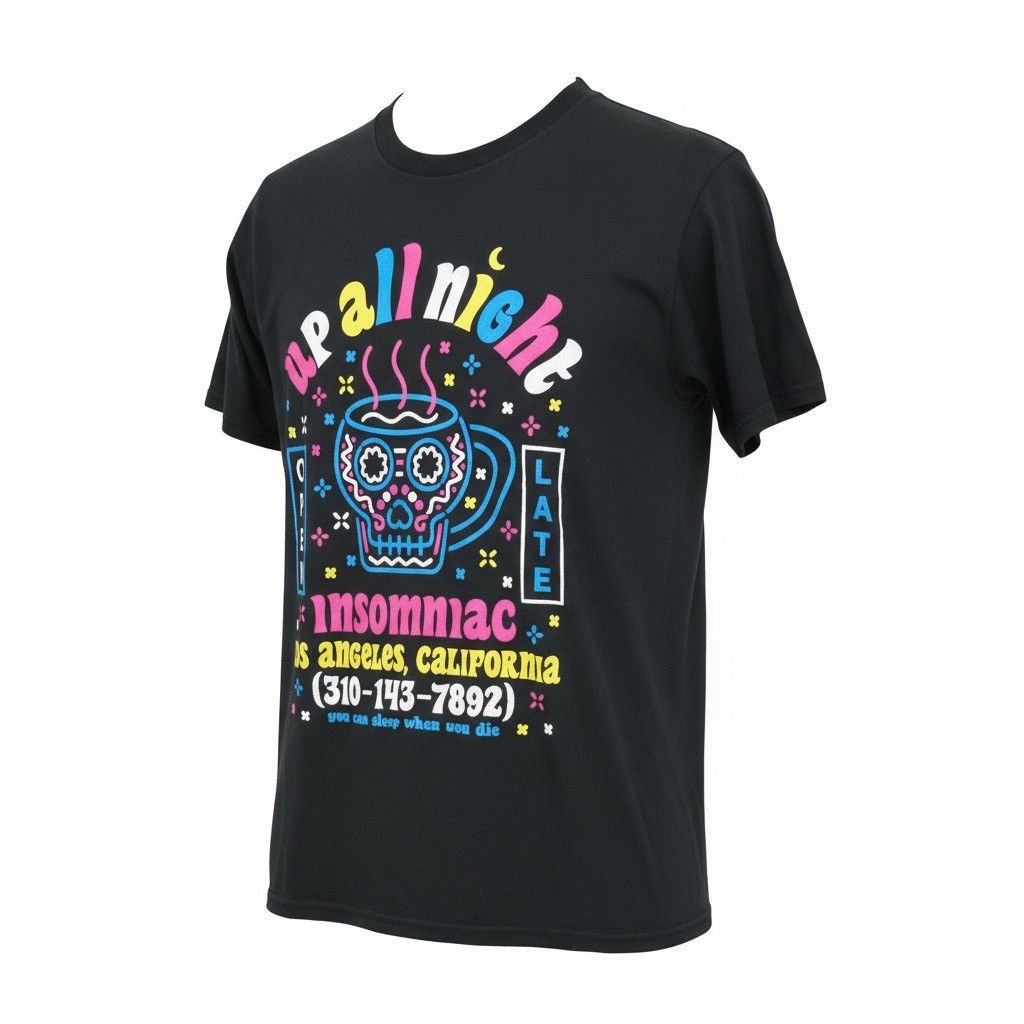 Gildan Vintage Insomniac "Up All Night" Neon Graphic T-Shirt Size US L / EU 52-54 / 3 - 5 Thumbnail