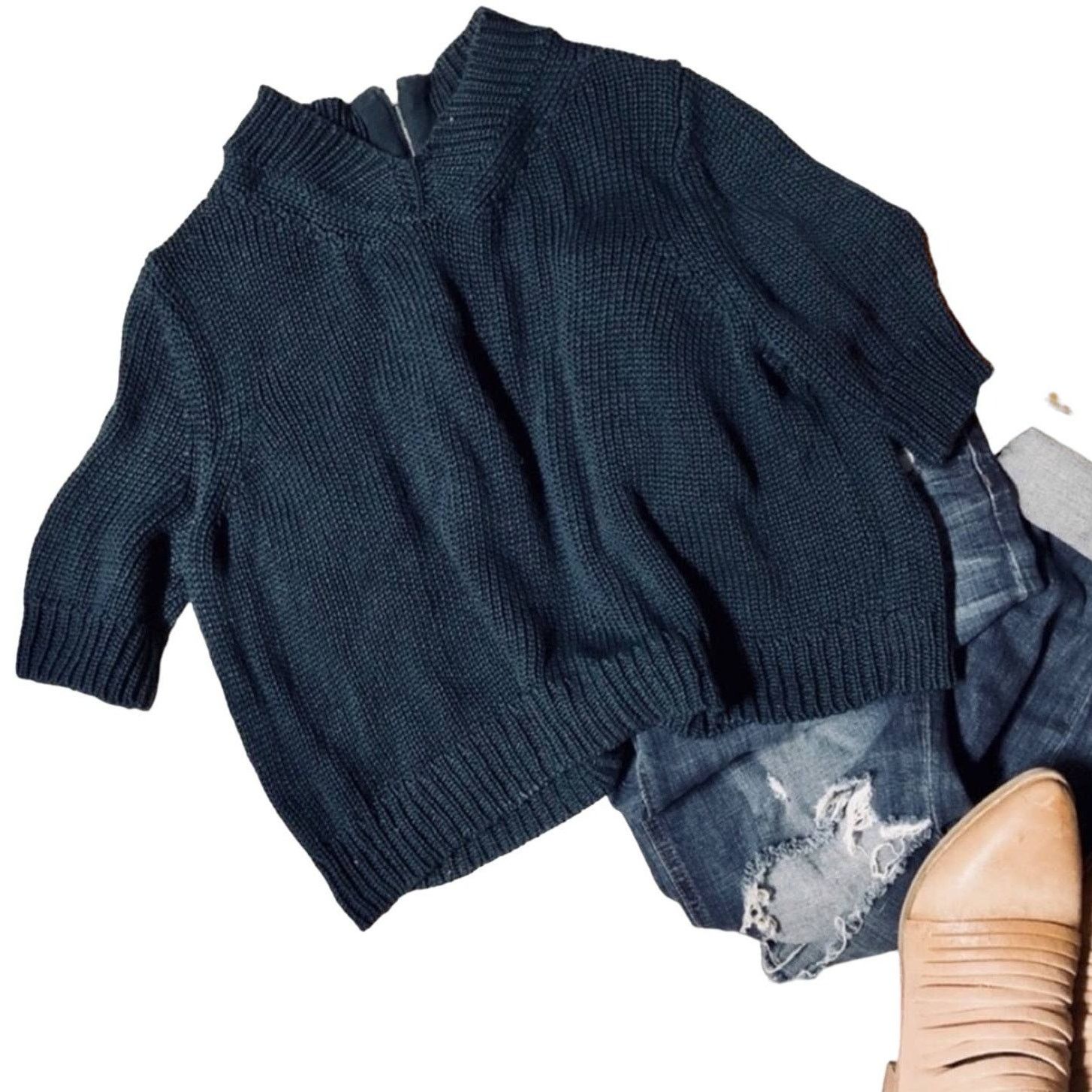 Theory THEORY Manav Teal Crop Woven Knit Pullover Zipper Sweater S Size S / US 4 / IT 40 - 3 Thumbnail