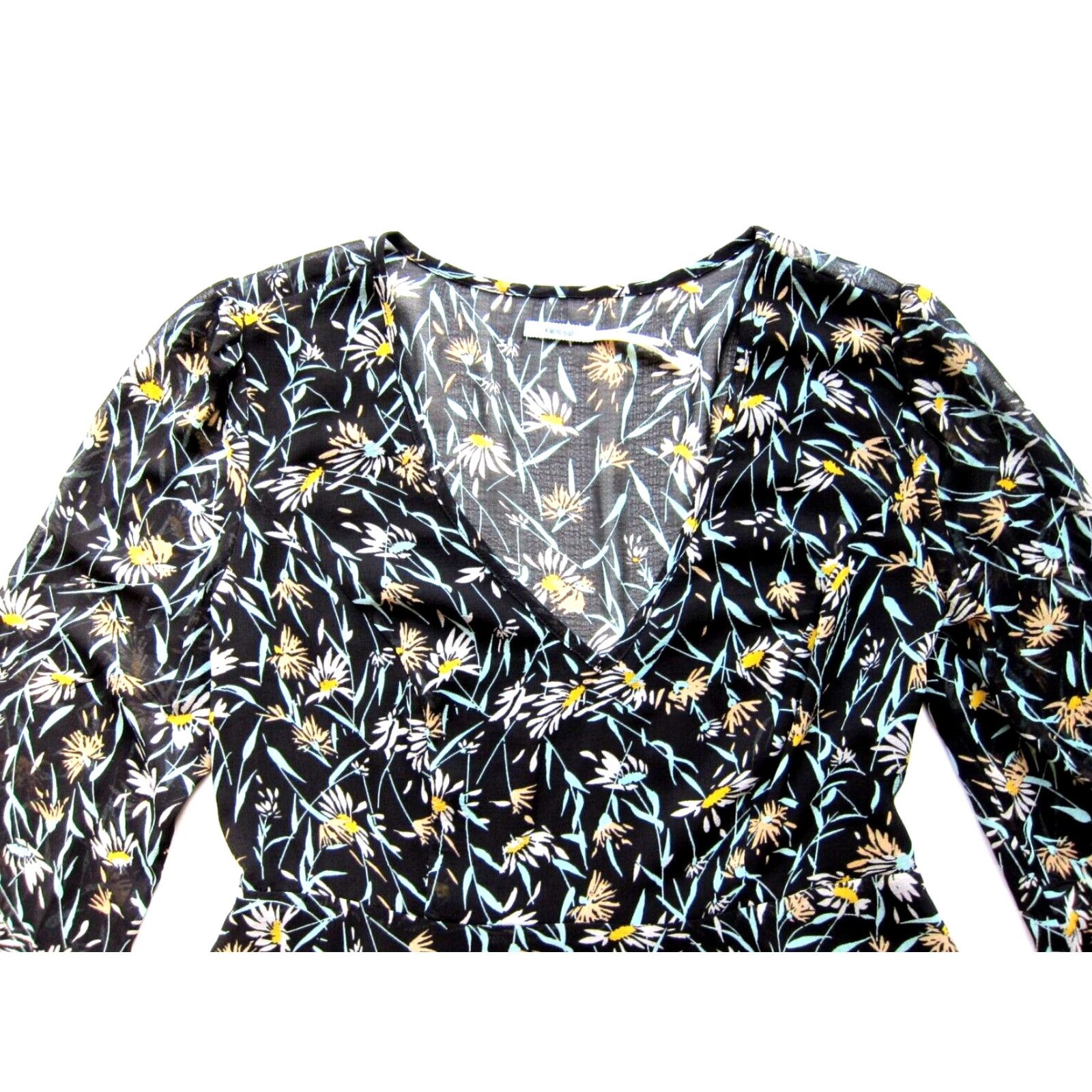 Vintage Kimchi Blue Black Floral Daisy Sheer Fit Flare Long Sleeve Blouse 4 Size S / US 4 / IT 40 - 4 Thumbnail