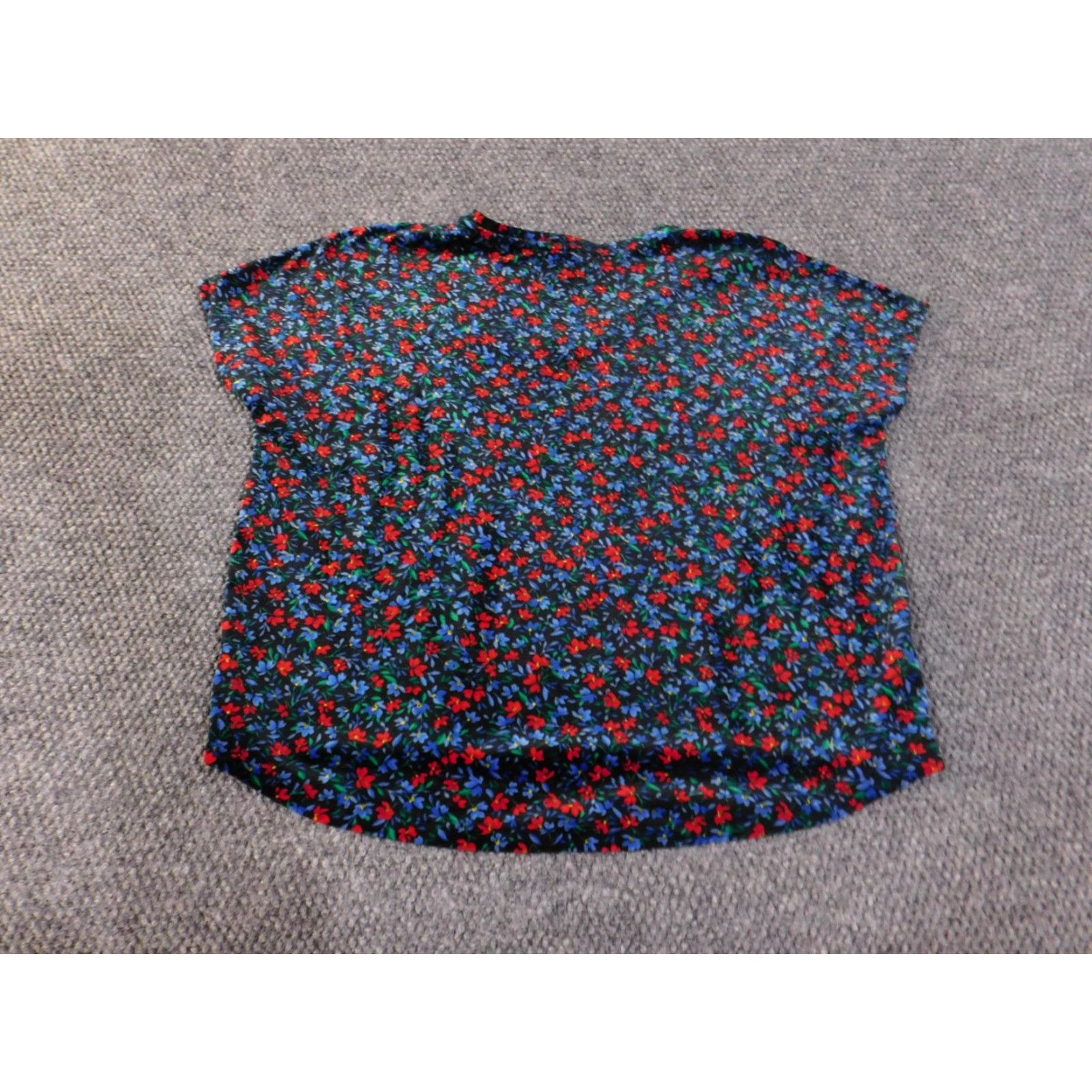Loft VINTAGE? No. LOFT Blouse Shirt Womens XS Black Floral V-Neck Short Sleeve Curved Hem Jersey Lightweight Stretch Size XS / US 0-2 / IT 36-38 - 6 Thumbnail
