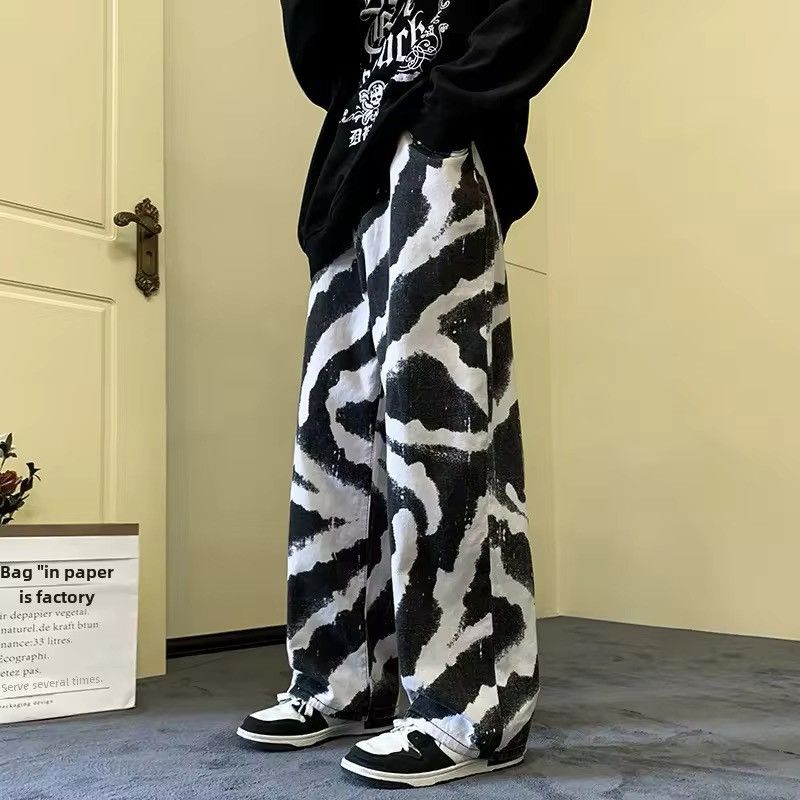 Designer × Vintage Baggy Straight Zebra Style Jeans Pants Tie Dye Size US 32 / EU 48 - 3 Thumbnail