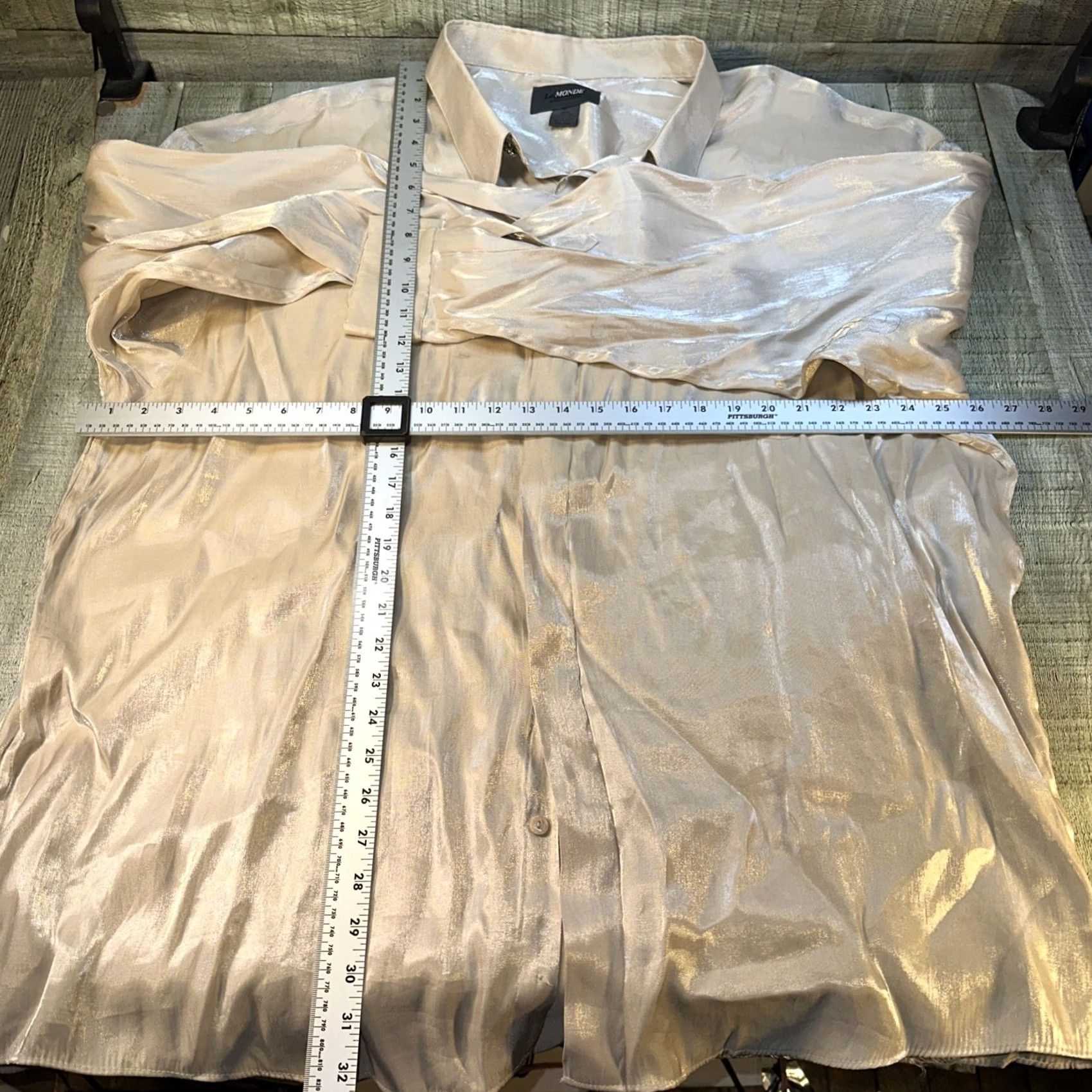 Vintage Le Monde Homme Couture Shiny Dress Shirt 3XL Champagne Silver Vintage 90s Mens Size 48R - 3 Thumbnail