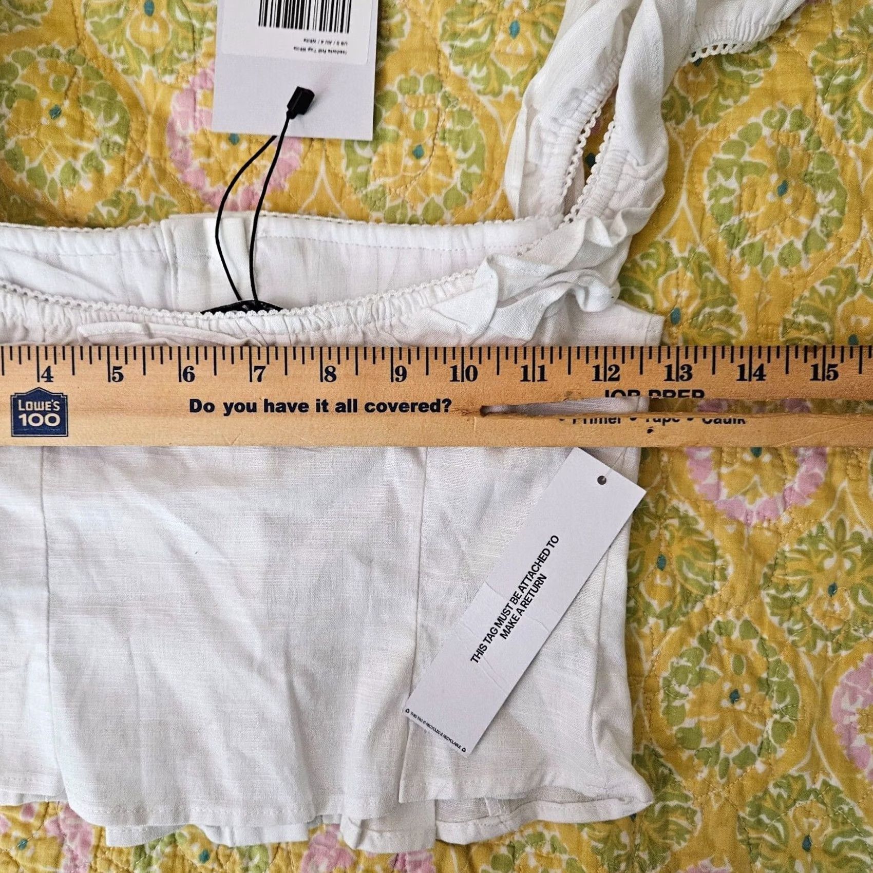 PRINCESS POLLY Princess Polly Iseadoria Frill Women's Cropped Button Up Tank Top Size 0 White Cotton Blend Linen Short Sleeve Regular Knit Shirt Size XS / US 0-2 / IT 36-38 - 8 Thumbnail