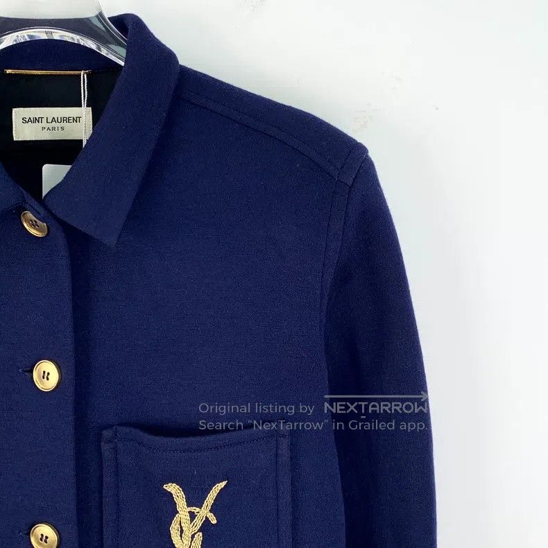 Saint Laurent Paris Saint Laurent Paris Navy Blue Logo Embroidered Wool Lapel Size XS / US 0-2 / IT 36-38 - 3 Thumbnail