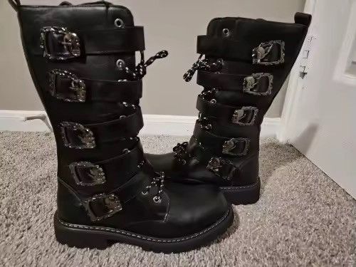 Japanese Brand Men's PU Leather Motorcycle Boots Mid-calf Size US 9.5 / EU 42-43 - 8 Thumbnail