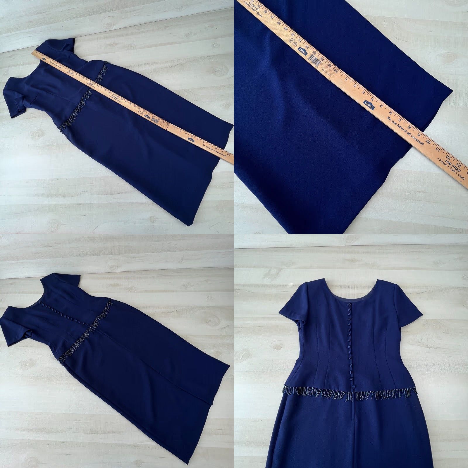 Donna Morgan Donna Morgan Womens Dress Petite 6 Navy Blue Short Sleeve Beaded Dressy Midi Dress Size 28" / US 6 / IT 42 - 8 Thumbnail