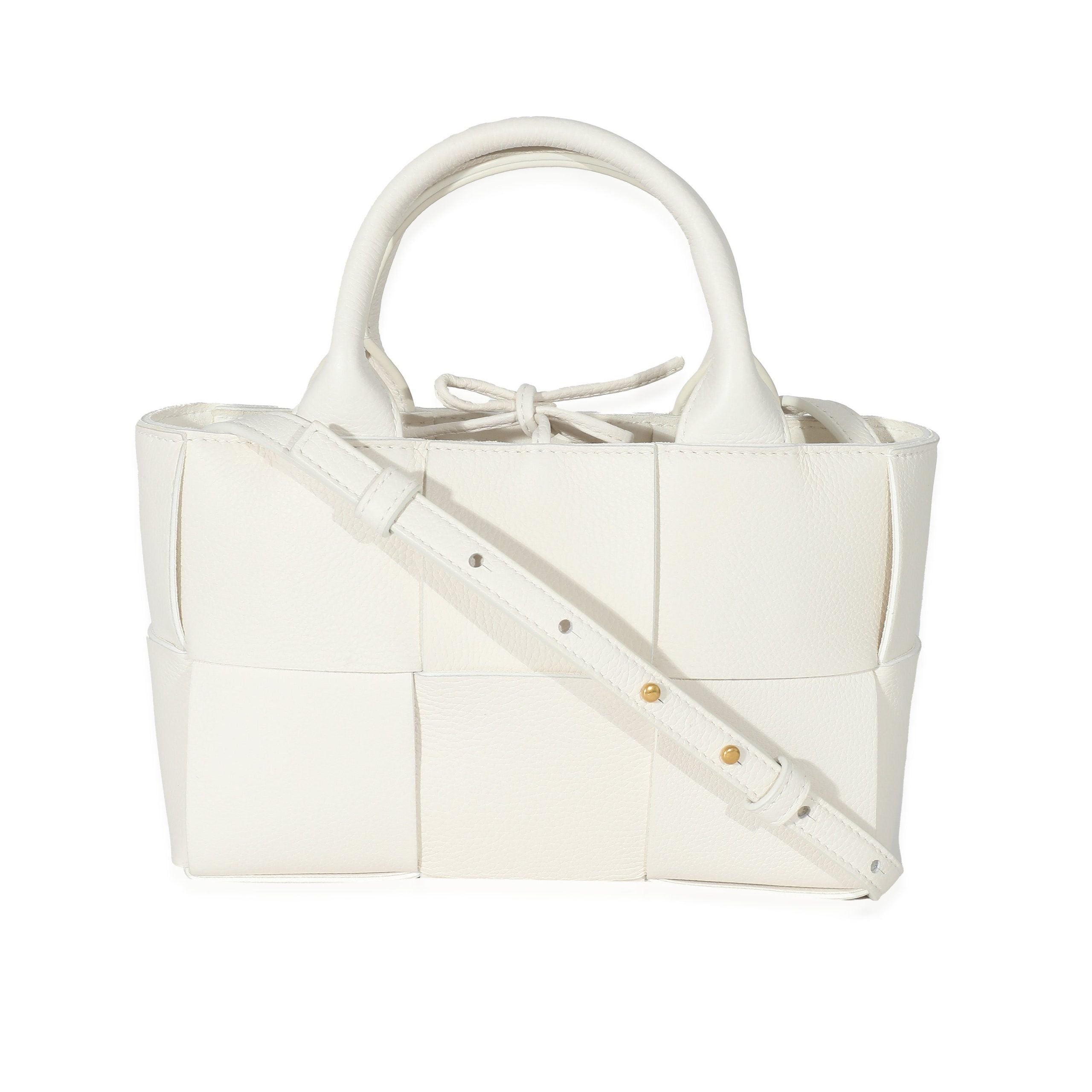 image of Bottega Veneta White Grained Intrecciato Candy Arco Tote, Women's