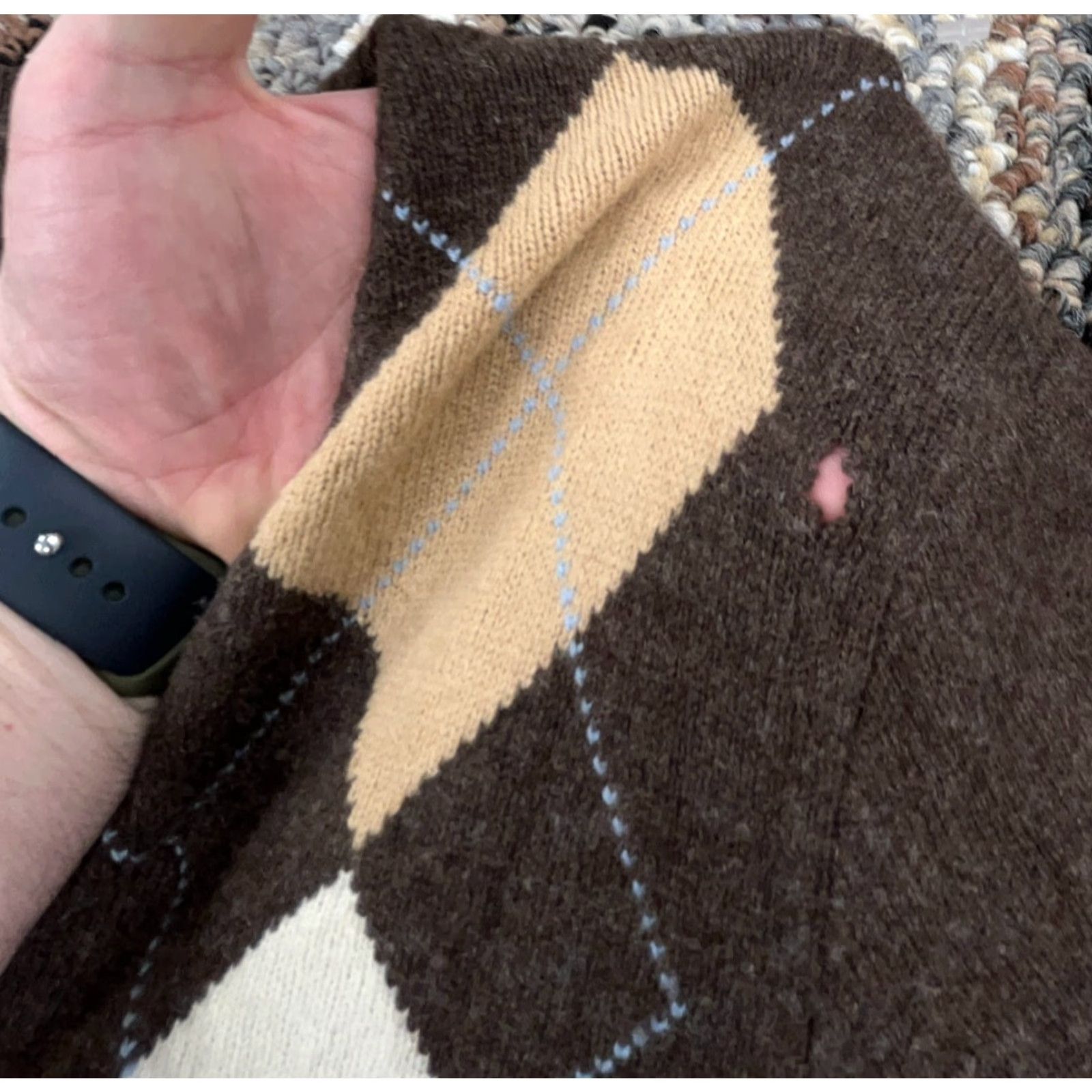 J.Crew J. Crew Sweater Men XL Brown Lambs Wool Knit Diamond V-Neck Golf Preppy Grandpa Pullover Long Sleeve Casual Solid Wool Knit Size US XL / EU 56 / 4 - 4 Thumbnail