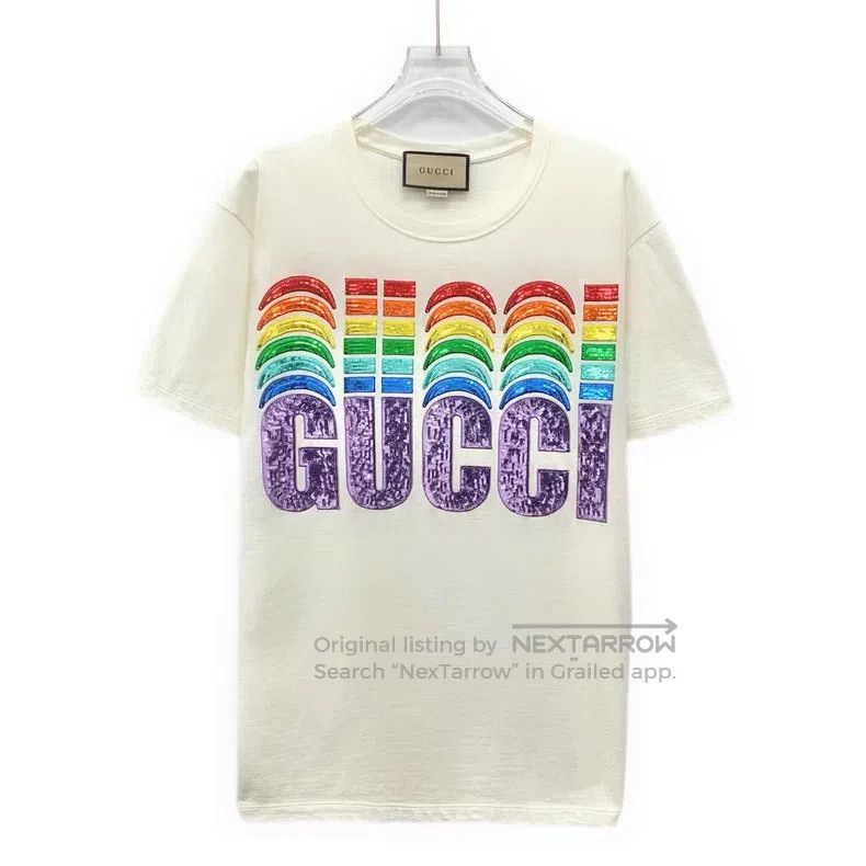Gucci Gucci 23 beige logo letter sequin design cotton round-neck Size S / US 4 / IT 40 - 1 Thumbnail