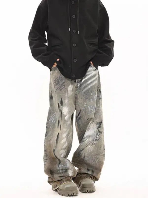 VIBE Street graffiti hand-painted distressed washed baggy jeans Size US 32 / EU 48 - 7 Thumbnail