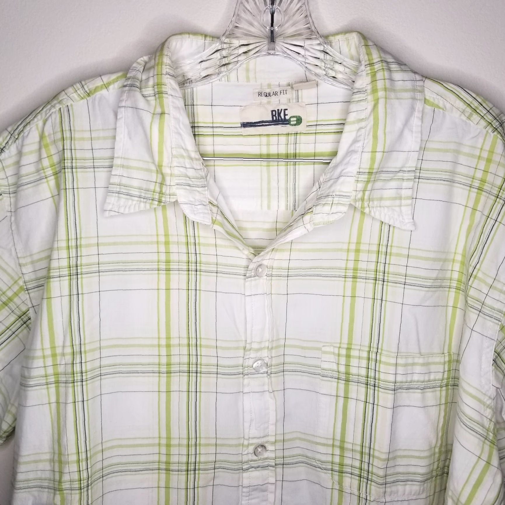 Vintage Buckle BKE Shirt Adult XL Green Plaid Short Sleeve Button-Up Mens Size US 36 / EU 52 - 2 Thumbnail
