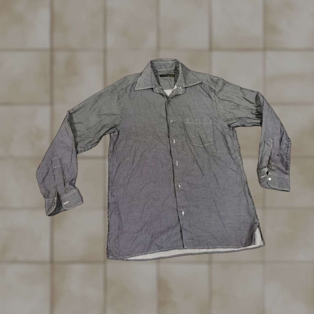 Ermenegildo Zegna VINTAGE not applicable; reconstruct: Ermenegildo Zegna Shirt Mens M Black Check Long Sleeve Dress Button Size 40R - 1 Thumbnail