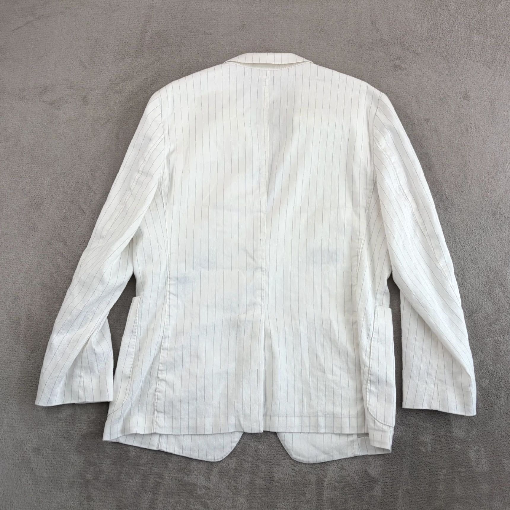 Banana Republic Banana Republic Blazer Mens 42 White Grey Striped Linen Tessuti di Sondrio Size 42R - 7 Thumbnail