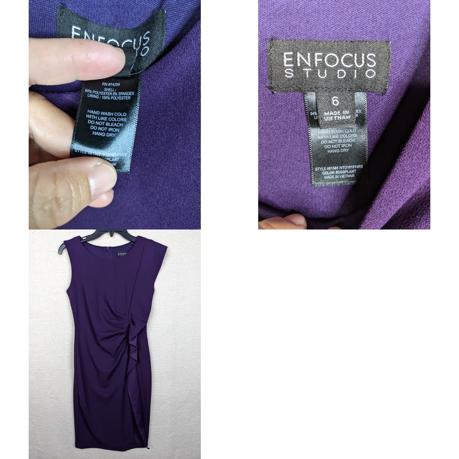 Vintage En Focus Studio Dress Cap Sleeve Purple Ruched A-Line Size 6 Womens Business Casual Knee Length Baroque Velvet? Size M / US 6-8 / IT 42-44 - 8 Thumbnail