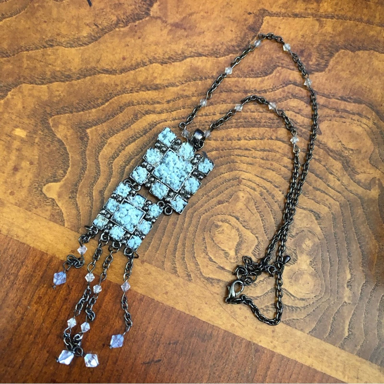 Jewelry Blue coral gunmetal necklace earring and ring jewelry set Size ONE SIZE - 6 Thumbnail