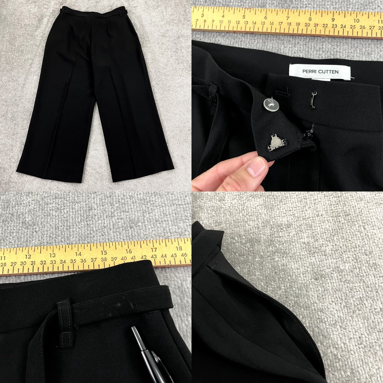 Vintage PERRI CUTTEN Pants Womens Size 14 Black Wide-Leg Career Trousers Tie Waist Pleat Size 36" / US 14 / IT 50 - 8 Thumbnail