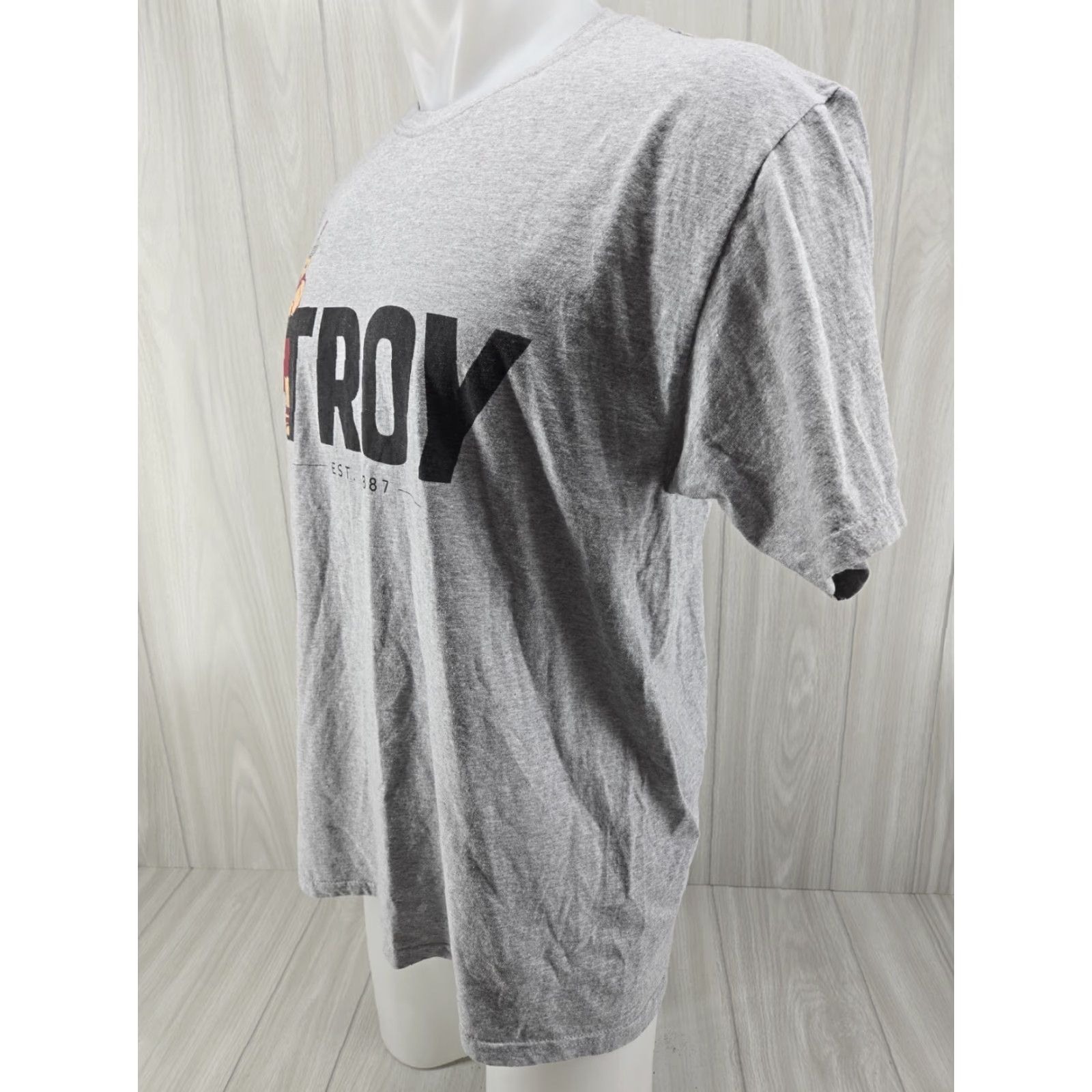 Fruit Of The Loom Troy University Trojans TU Cotton T Shirt Size Large Mens Gray Script Tee 30" Down Back Regular Fit Short Sleeve Size US L / EU 52-54 / 3 - 3 Thumbnail