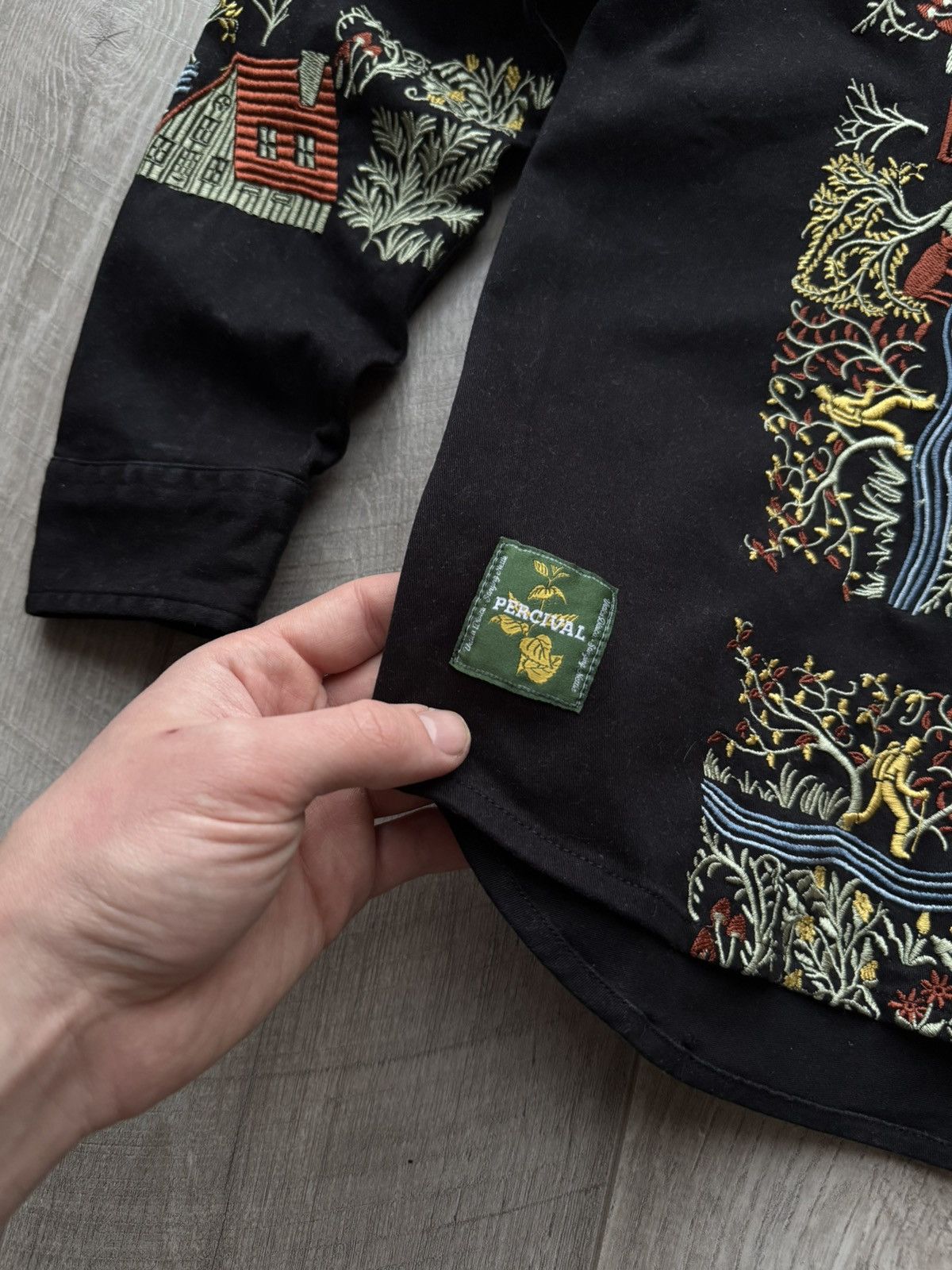 Percival Embroidered Black Heavy Cotton Folk Scenic Shirt