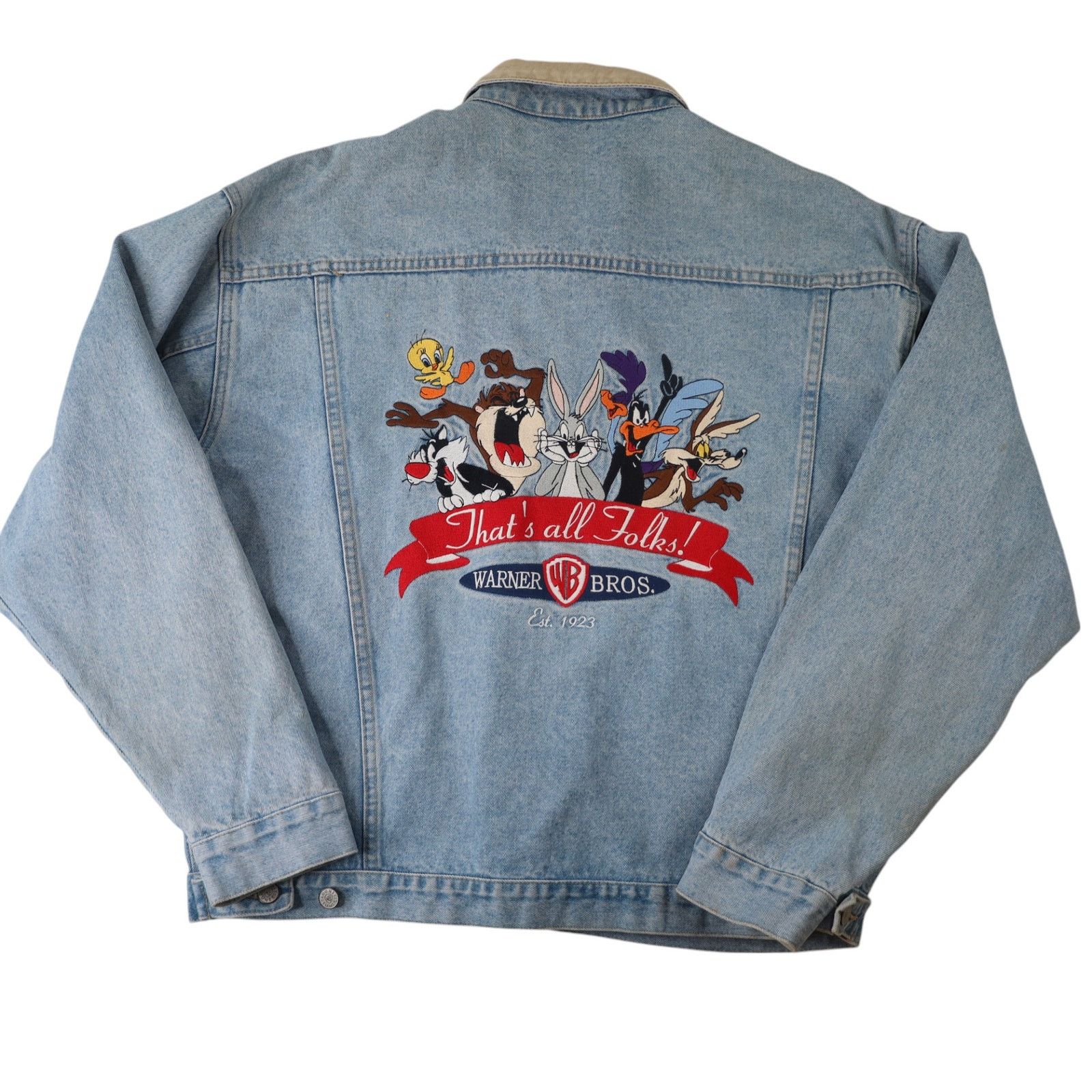 Vintage Vintage Looney Tunes "Thats all Folks" Denim Jacket Size US L / EU 52-54 / 3 - 1 Thumbnail