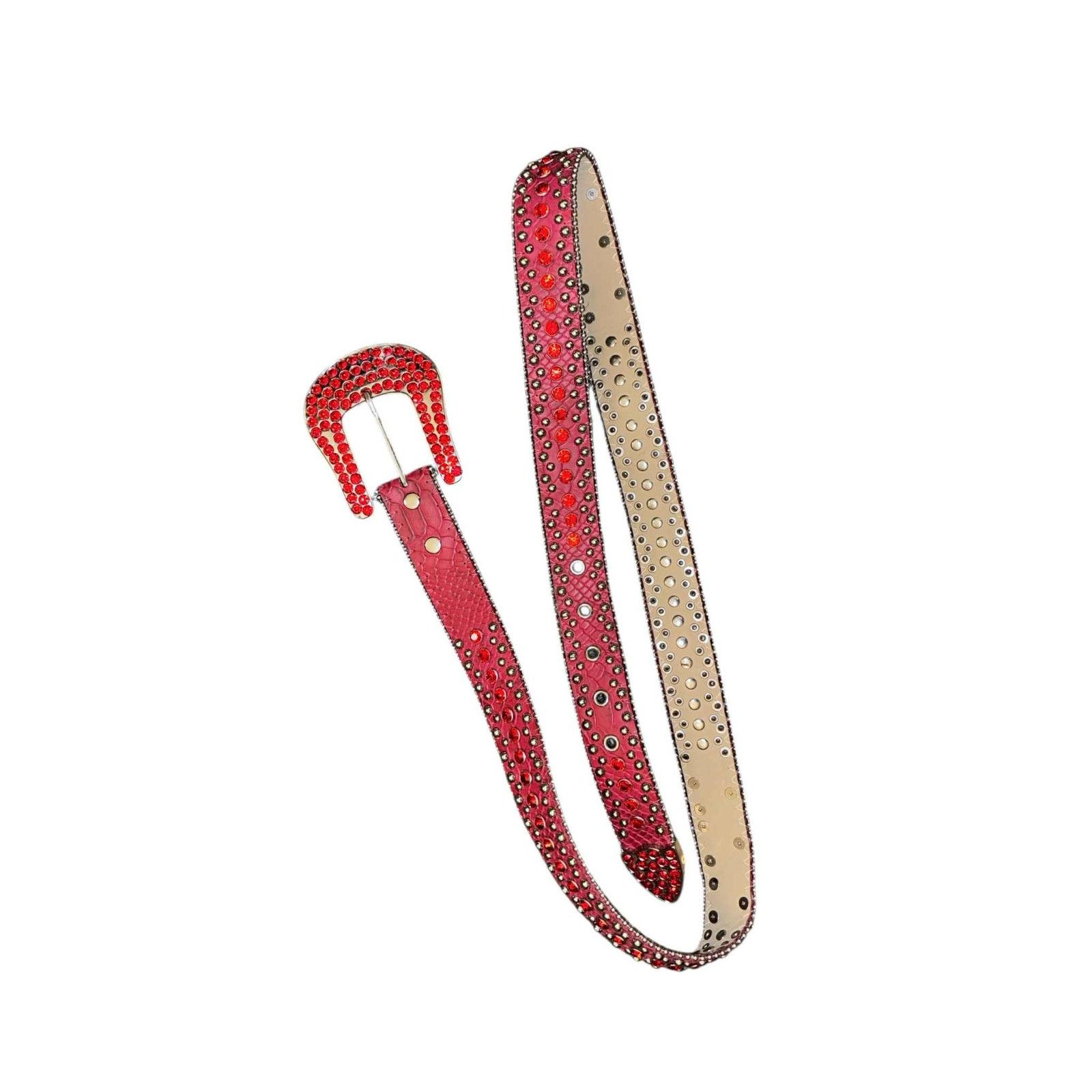 Other RAW Red/Pink Rhinestone Studded Western Belt Leather Y2K Size ONE SIZE - 2 Thumbnail