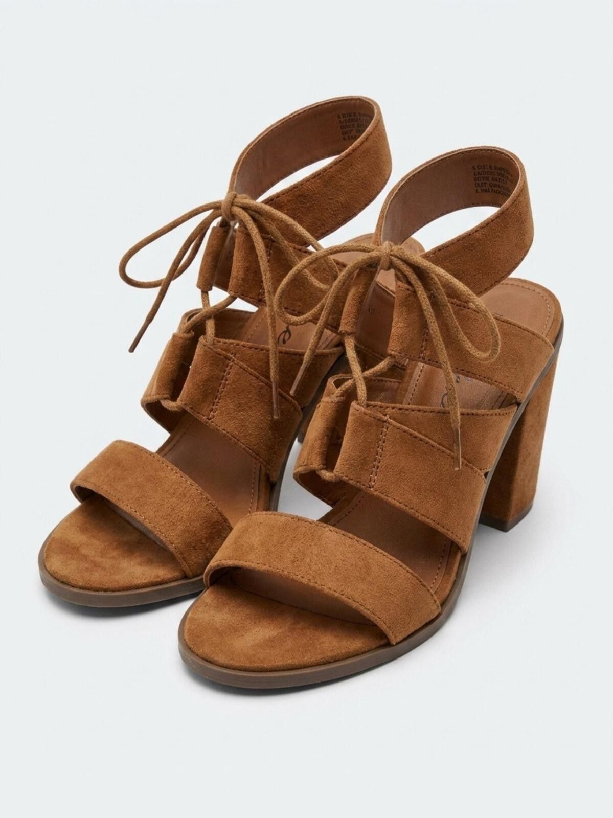 Other Candie's Womens Suede Lace-Up Block Heel Sandals in Brown Size US 7 / IT 37 - 1 Thumbnail