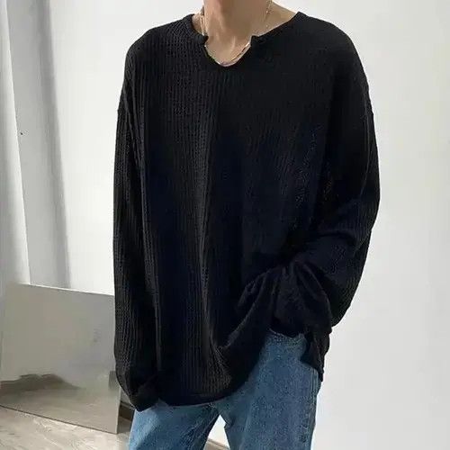 Japanese Brand Korean fashion grey U neck long sleeve waffle top Size US M / EU 48-50 / 2 - 1 Thumbnail
