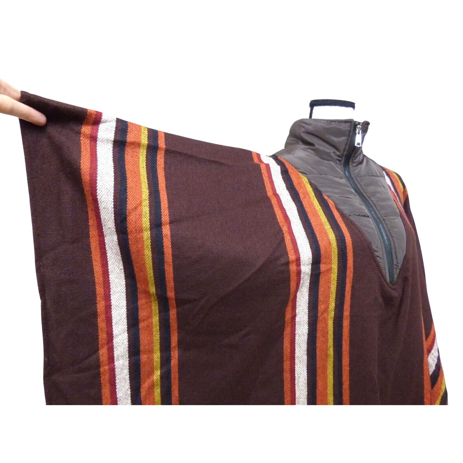 Steve Madden Steve Madden Striped Puff-neck, Poncho (Puffcho), Maroon Size ONE SIZE - 9 Thumbnail