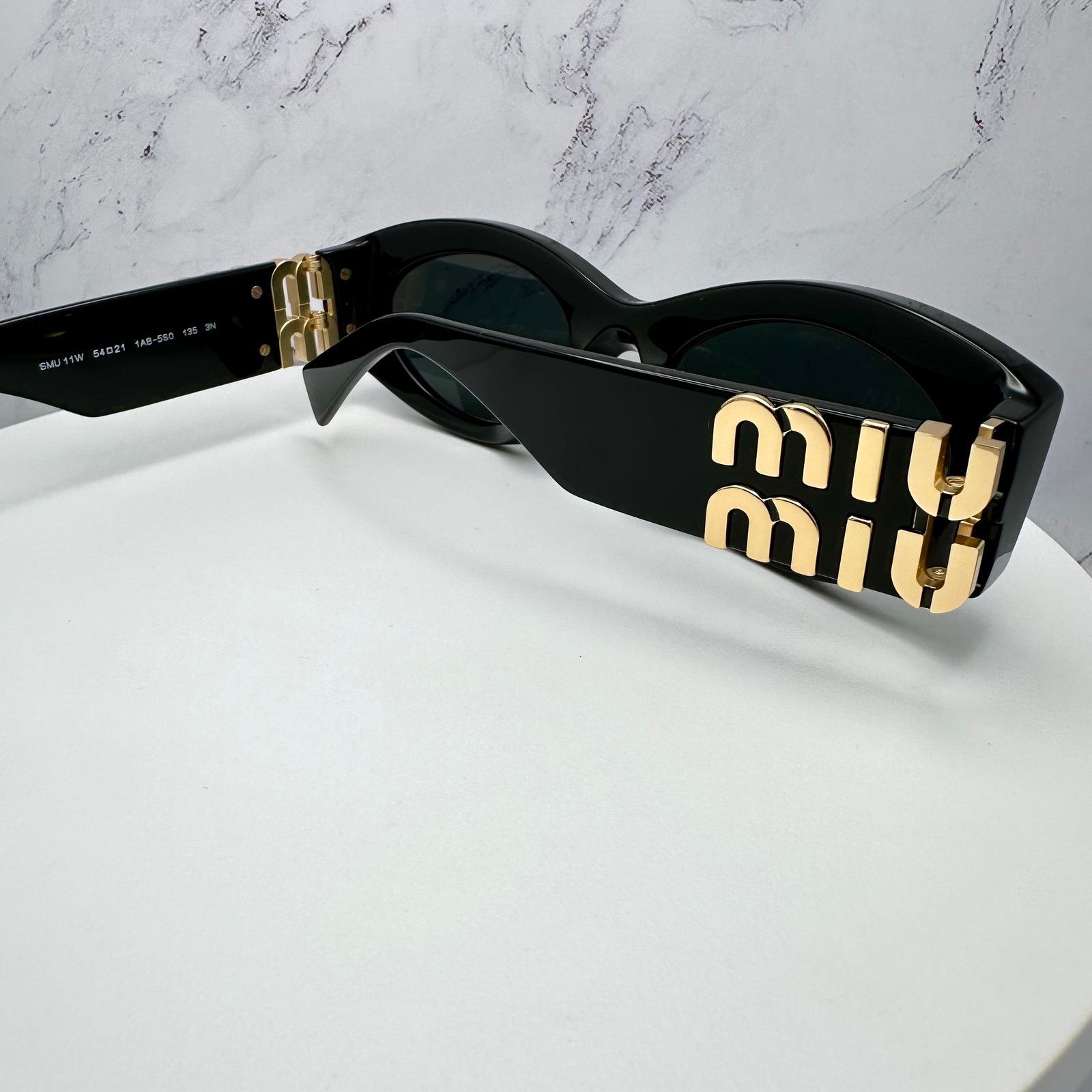 Miu Miu New MIU MIU Sunglasses Black Oval Acetate Gold Metal Logo Size ONE SIZE - 11 Thumbnail