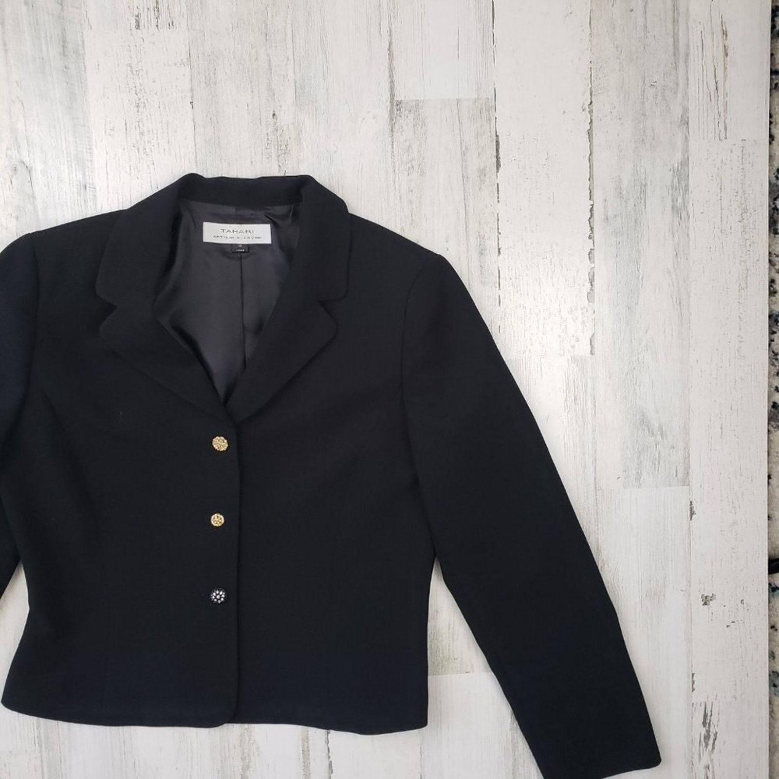 Other Tahari Arthur Levine Solid Black 3-Button Blazer Jacket 10 Size L / US 10 / IT 46 - 8 Thumbnail