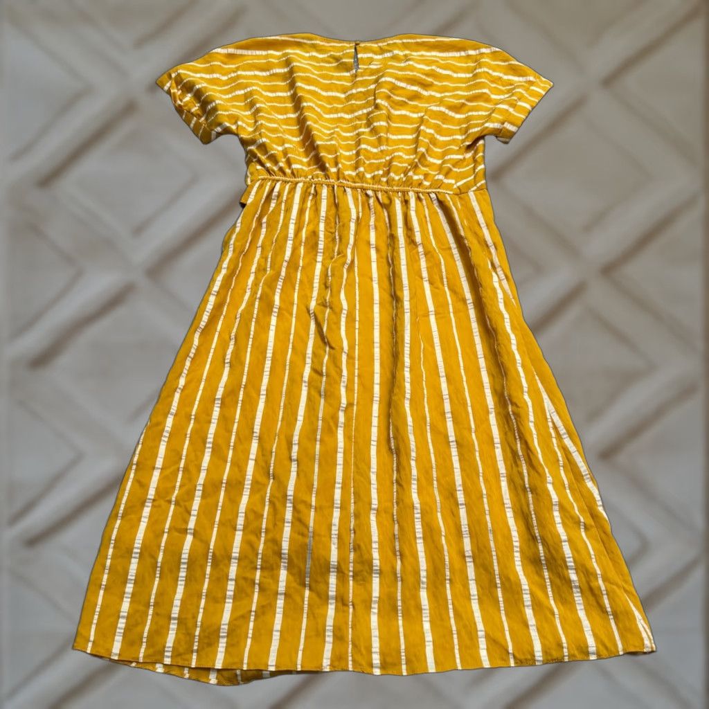 Vintage &. Layered Tie Waist Midi Dress Womens Small Yellow White Striped Short Sleeve Dress Size 28" / US 6 / IT 42 - 1 Thumbnail