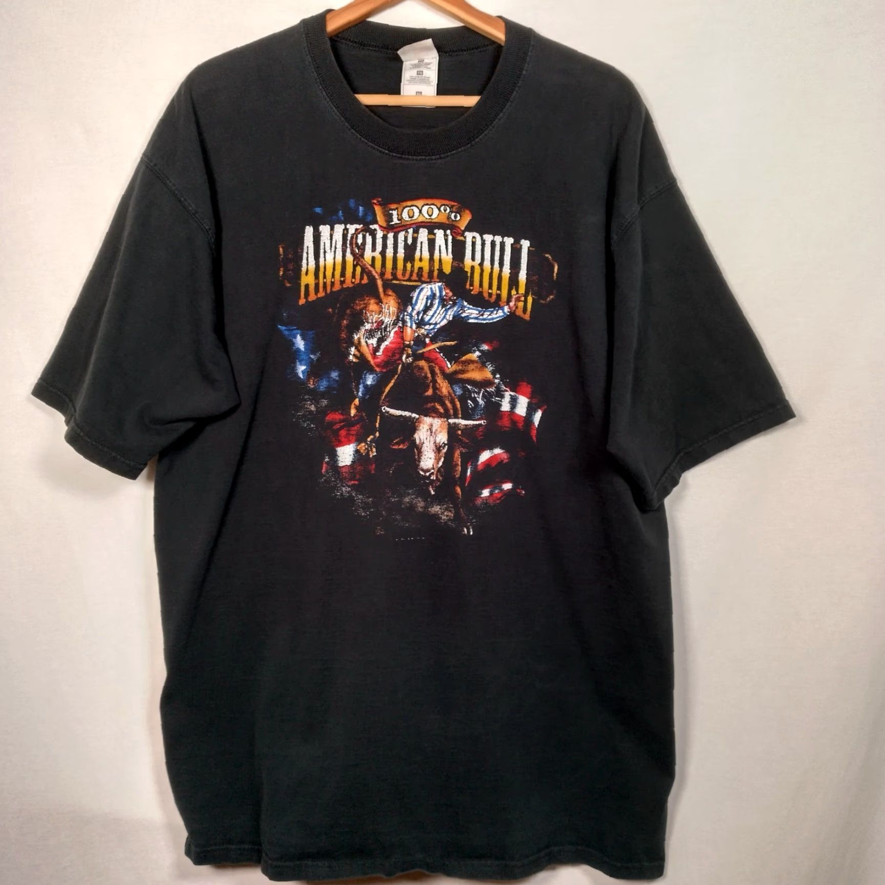Fruit Of The Loom American Bull Rider Shirt Men XL Black Short Sleeve Rodeo Cowboy Western Size US XL / EU 56 / 4 - 2 Thumbnail
