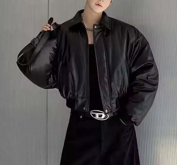 Japanese Brand CROPPED Vegan Leather Bomber Jacket - Boxy Streetwear Puffer Size US L / EU 52-54 / 3 - 9 Thumbnail