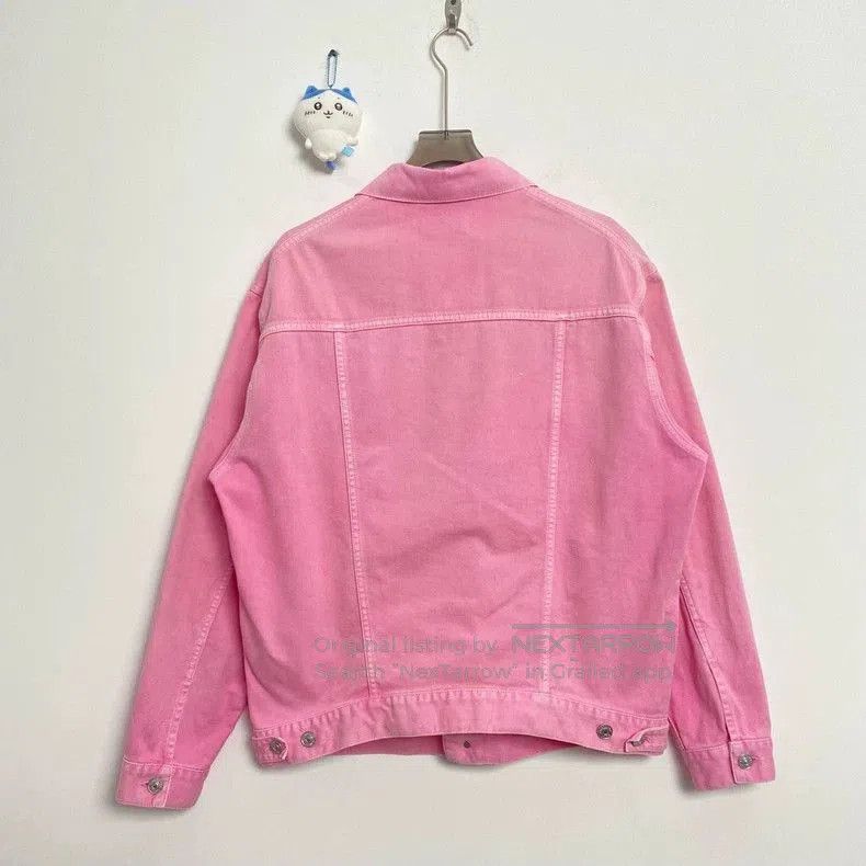 Balenciaga Pink Logo Denim Jacket.
