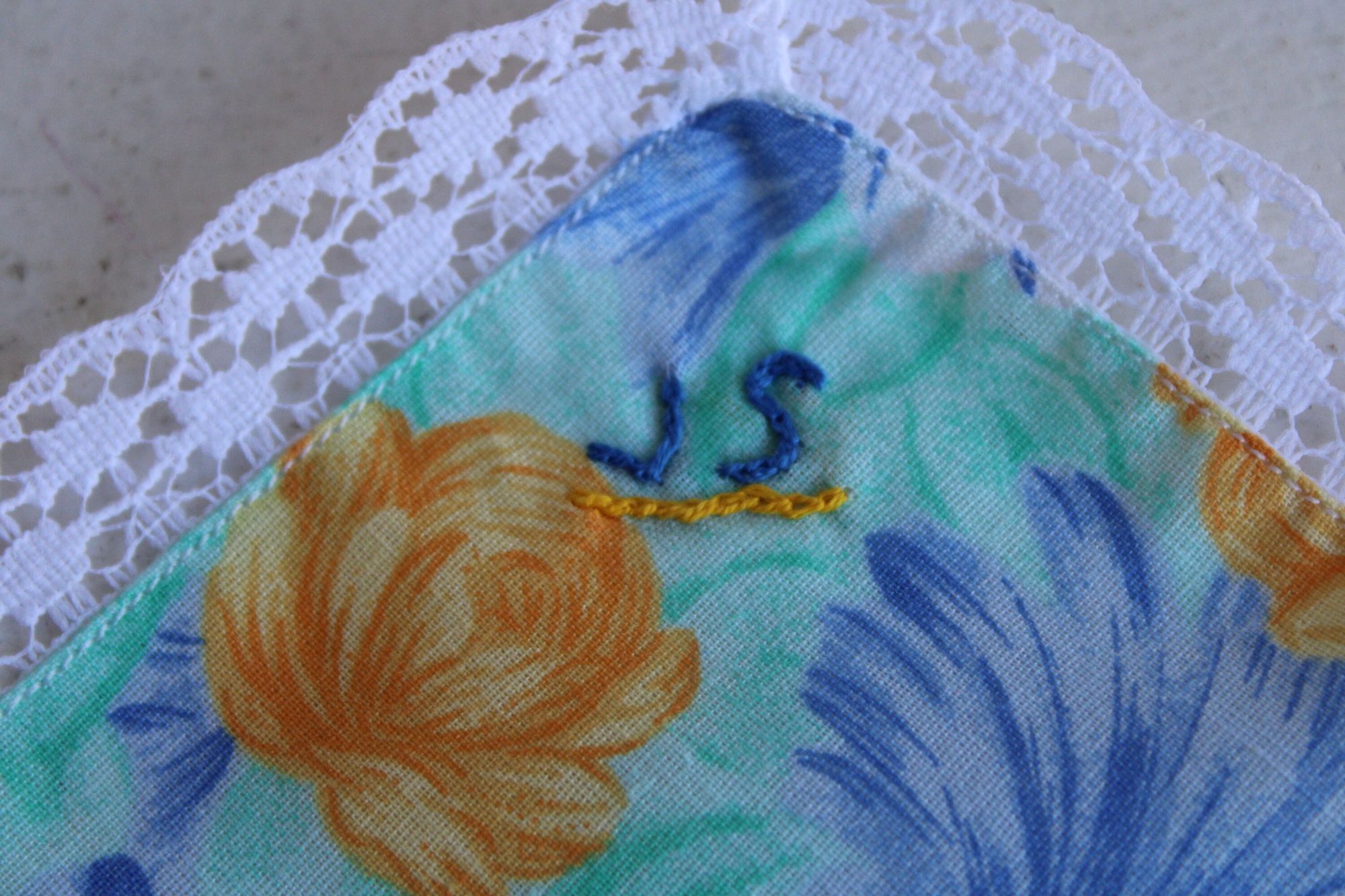 Vintage Vintage 1980s Handkerchief, Cotton Floral Print, Monogrammed Size ONE SIZE - 8 Thumbnail