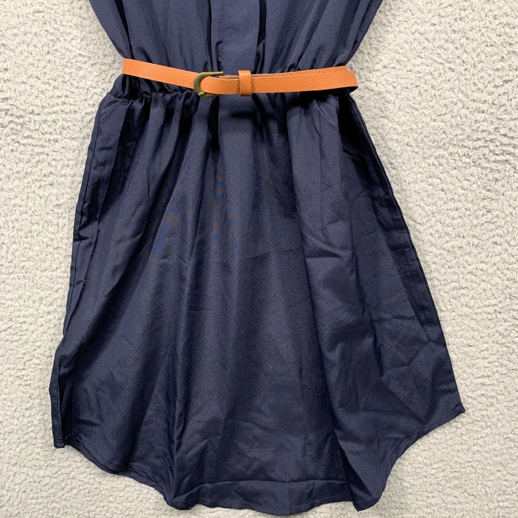 Vintage Women’s Blue Short Dress L Belts Collared Button Short Sleeve NWOT Regular Size 28" / US 6 / IT 42 - 3 Thumbnail