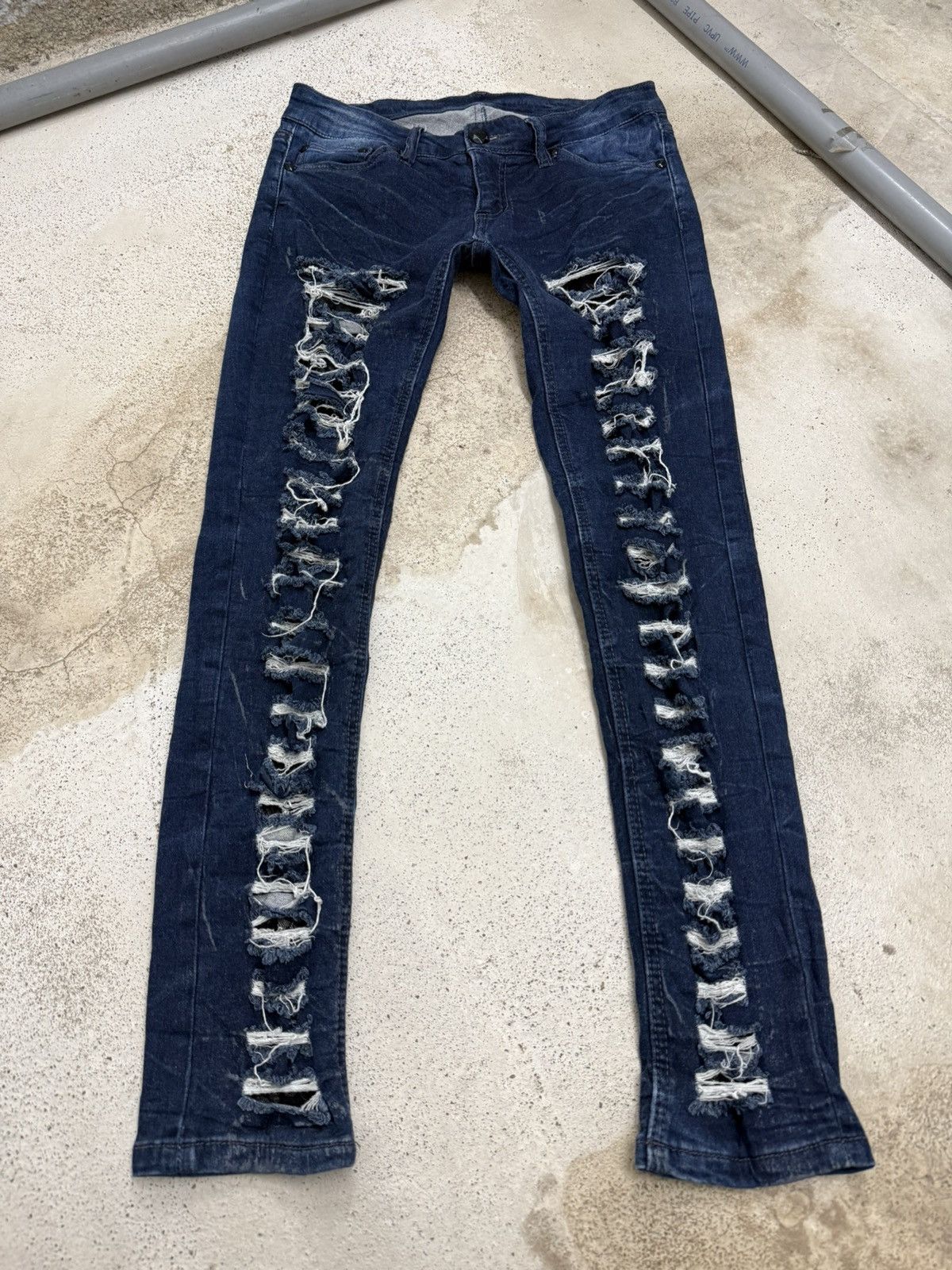 Japanese Brand Slim Skinny Fit Distressed Design Pants Size 24" / US 00 / IT 34 - 1 Thumbnail