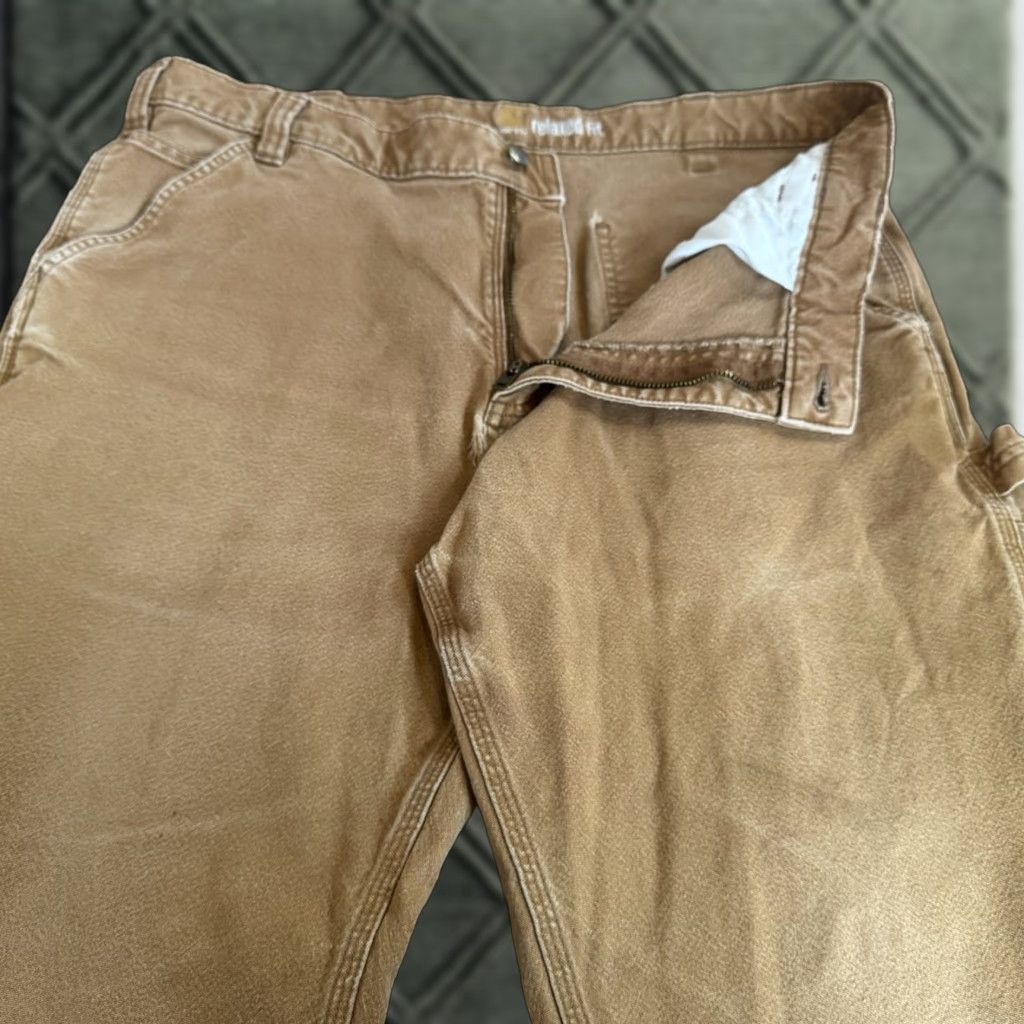 Carhartt VINTAGE Carhartt Pants Carpenter Work Tan 31 INSEAM 29 Mens USA 100% Cotton Front Double Knee Frontive? Size US 31 - 1 Thumbnail