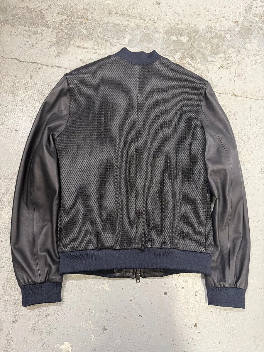 Emporio Armani AW2018 Emporio Armani Navy & Black Waffled Leather Bomber Jacket Size US M / EU 48-50 / 2 - 2 Thumbnail