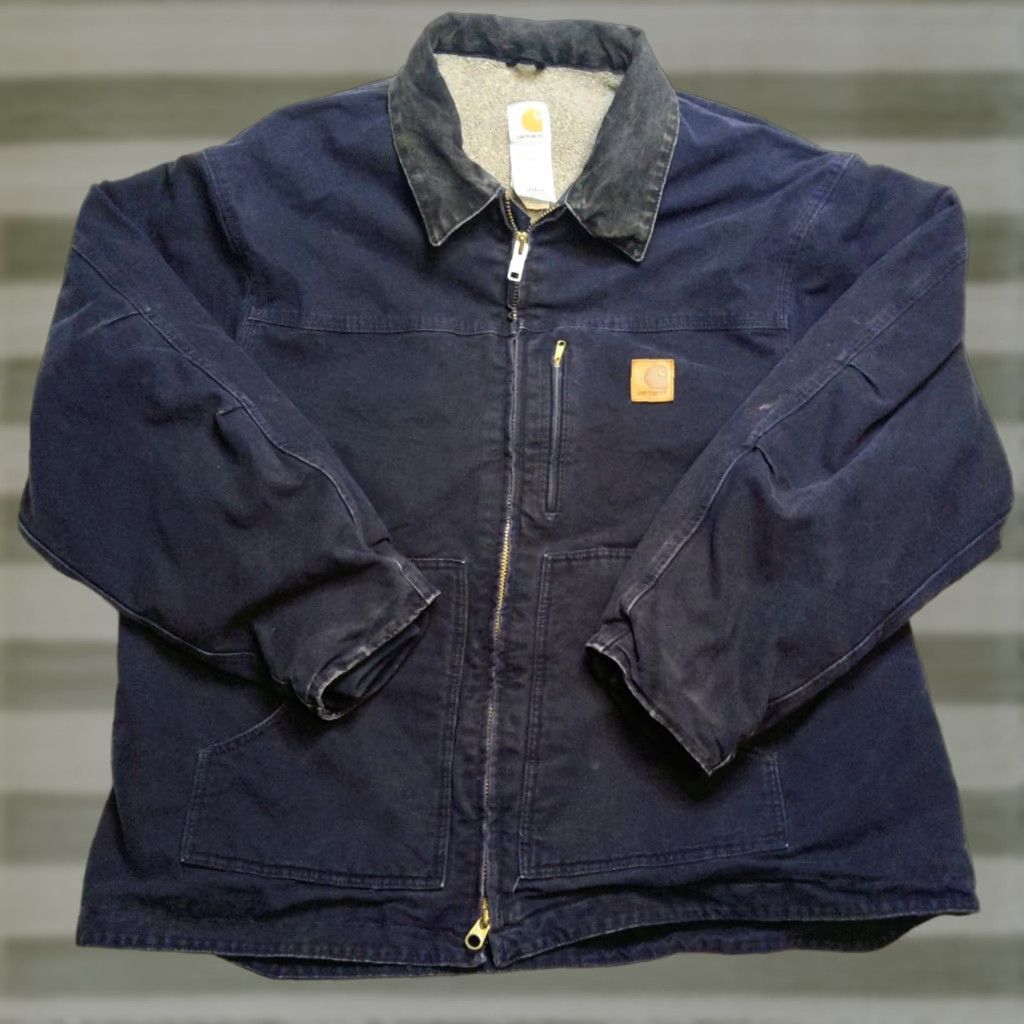 Carhartt VTG Carhartt Ridge Coat Sandstone Lined Navy Blue 3XL Jacket C61 MDT Winter Workwear Mens Size US XXL / EU 58 / 5 - 1 Thumbnail